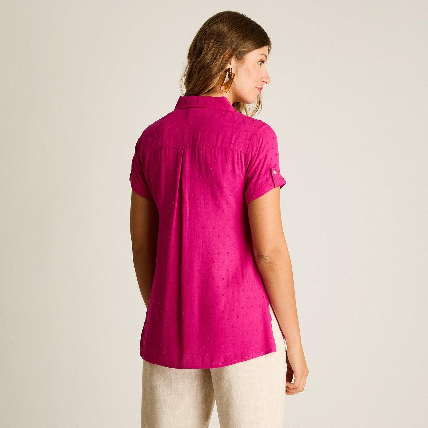 Blusa Magenta Manga Corta No Elasticado Sin Forro Calce Normal-1