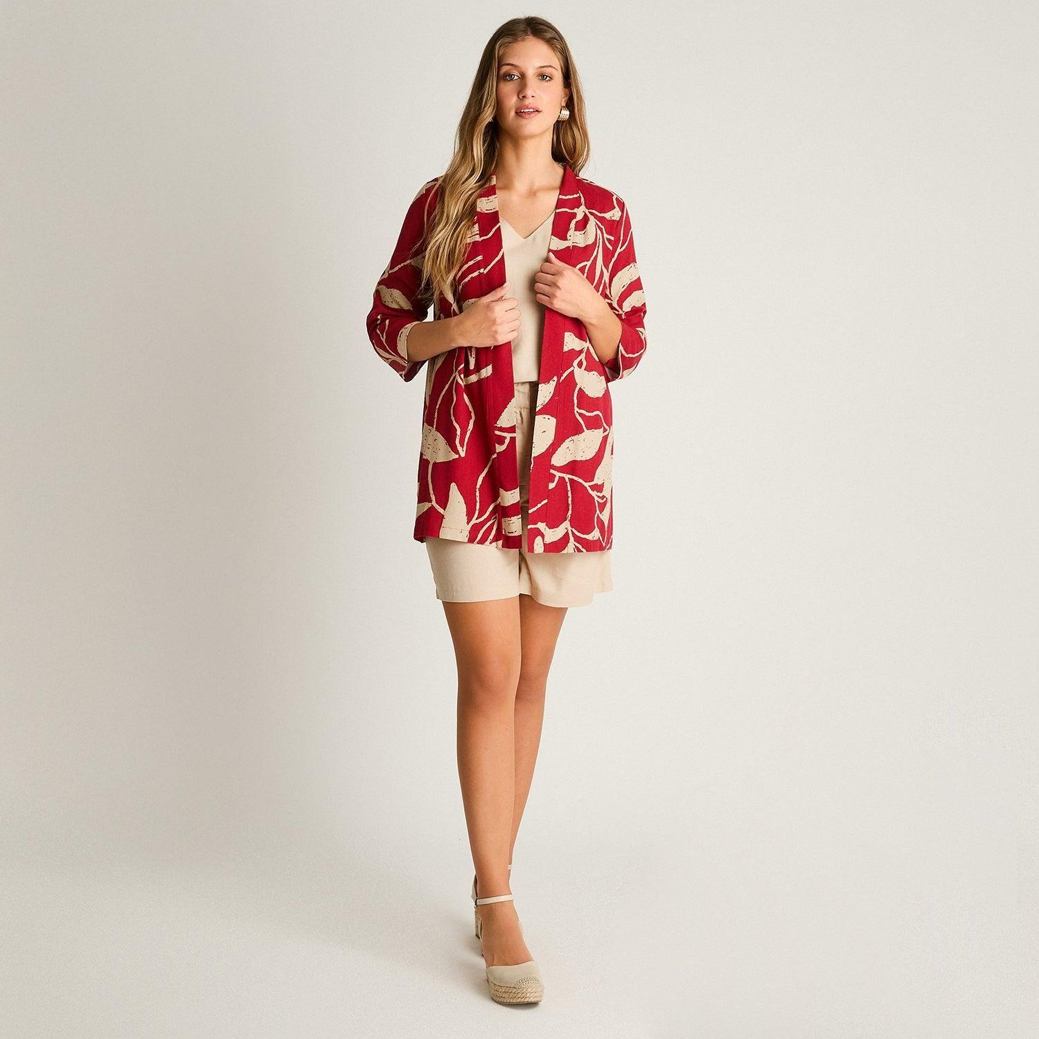 Tapado Rojo Lino Manga 3/4 No Elasticado Calce Holgado-3