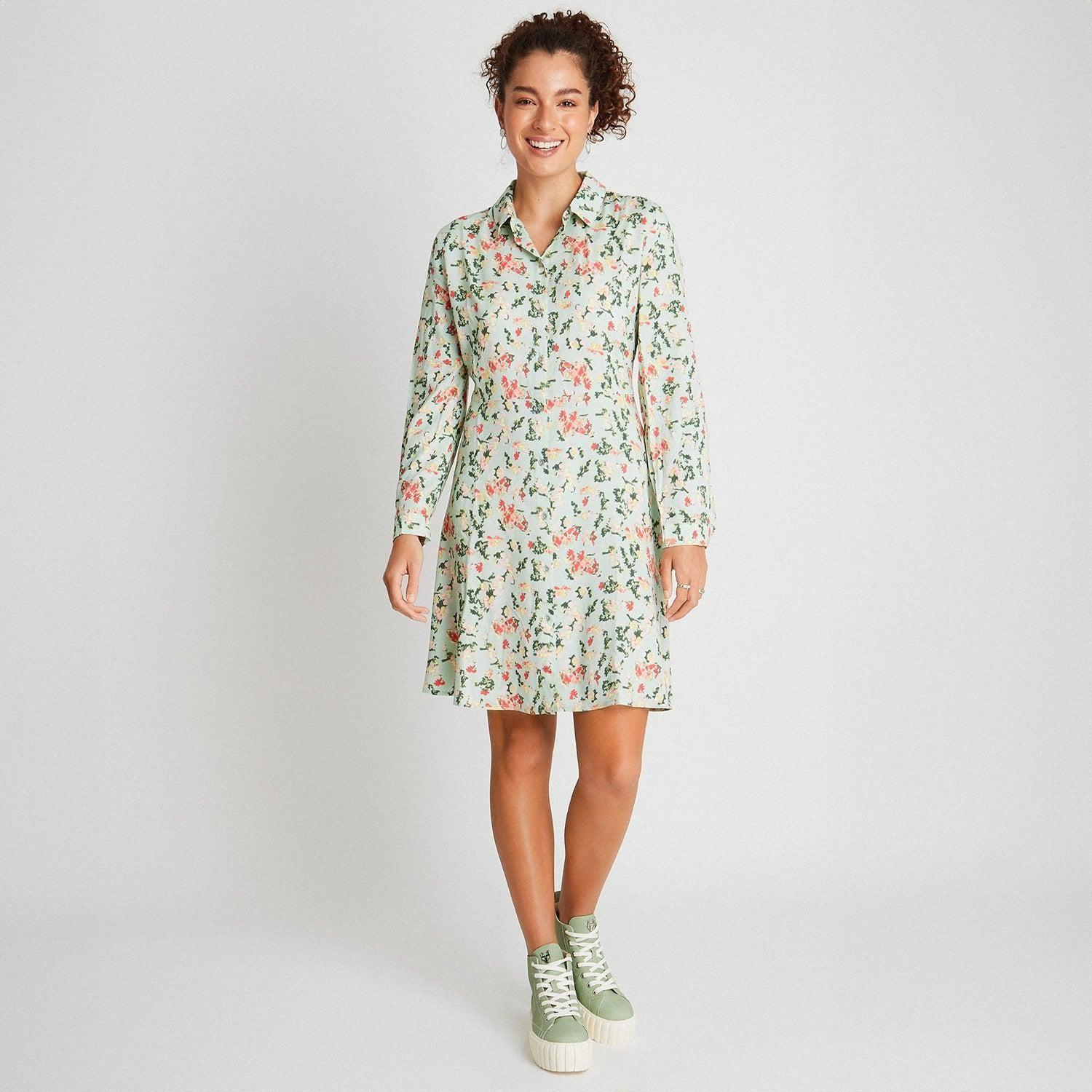 Vestido Tipo Bluson Manga Larga Con Bontones Menta-8