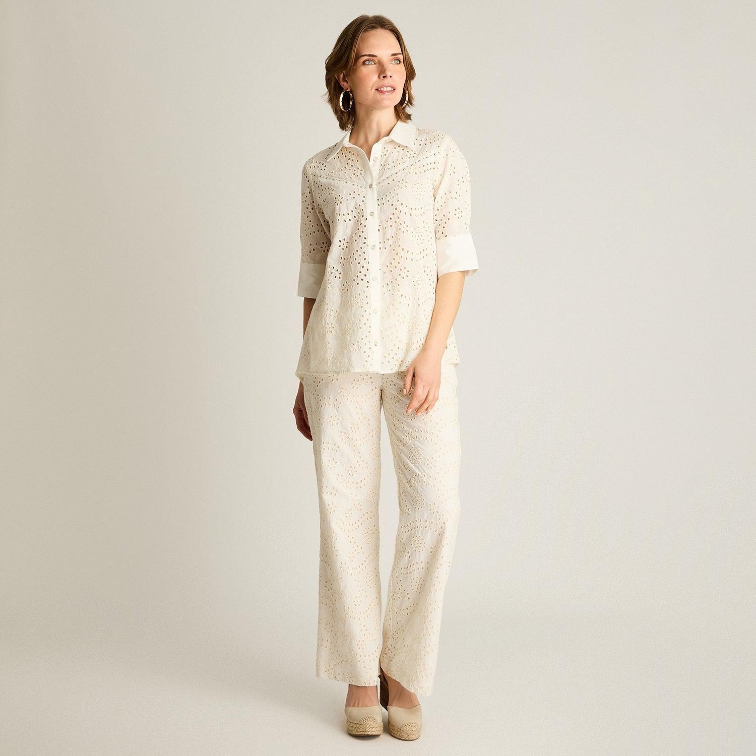 Blusa Crudo Manga 3/4 con Broderie-3