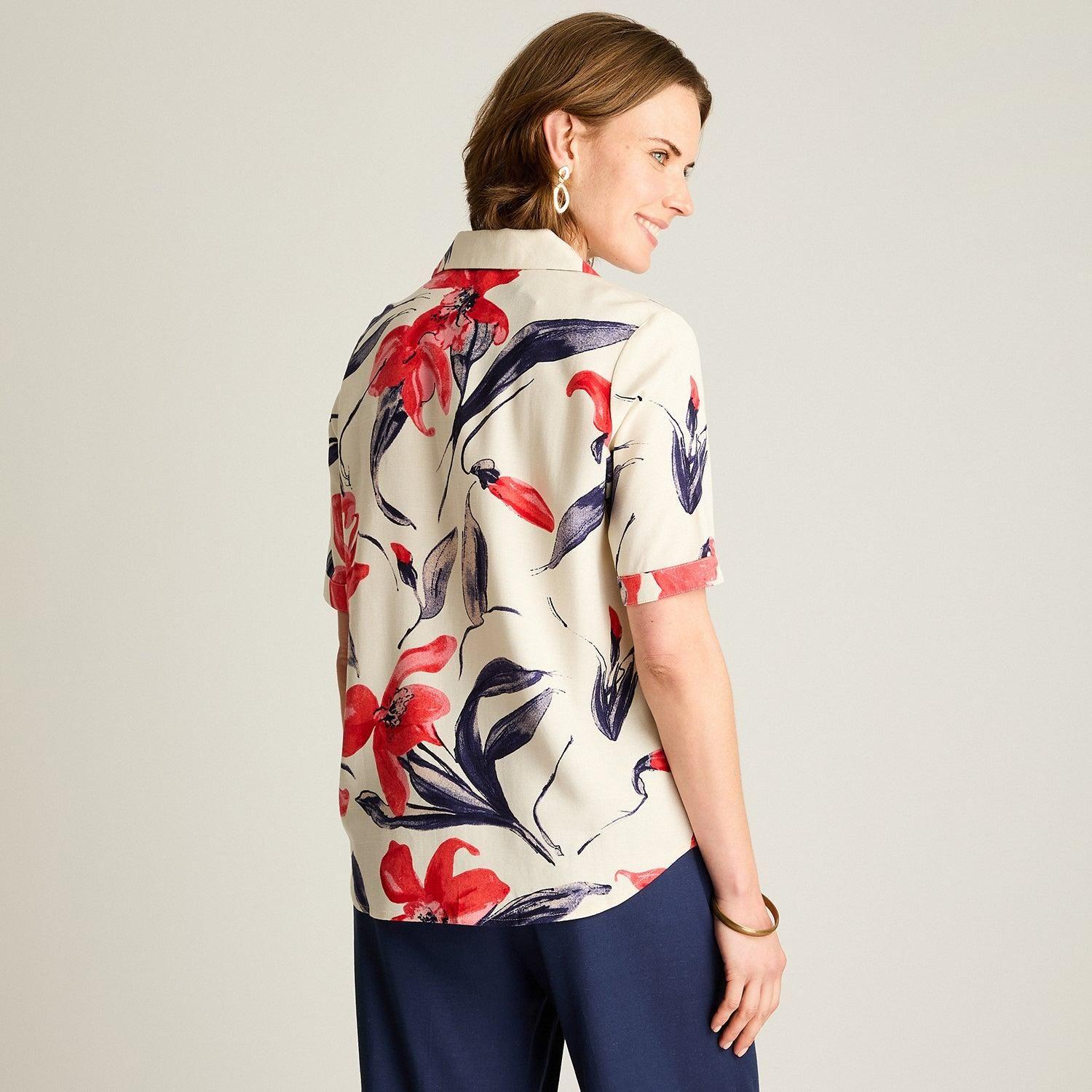 Blusa Lino Manga Corta Coral-1