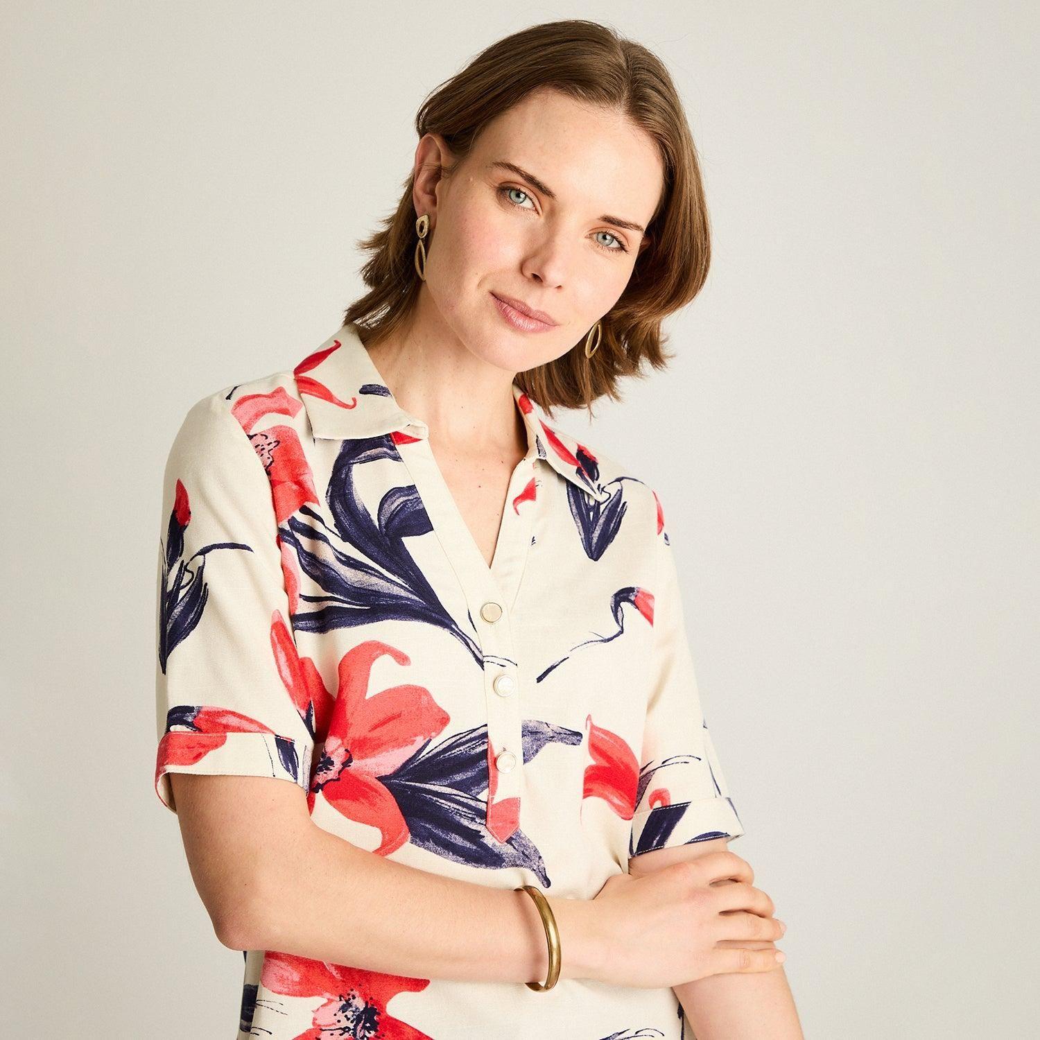 Blusa Lino Manga Corta Coral-2