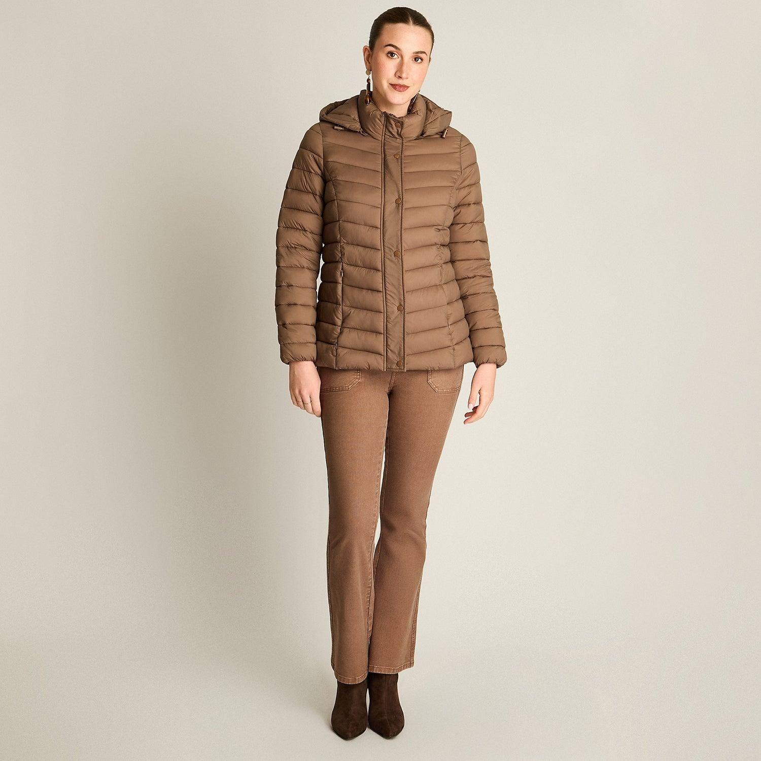 Parka Taupe Manga Larga Elasticidad Nula Sin Forro Calce Normal Tela Plano-3