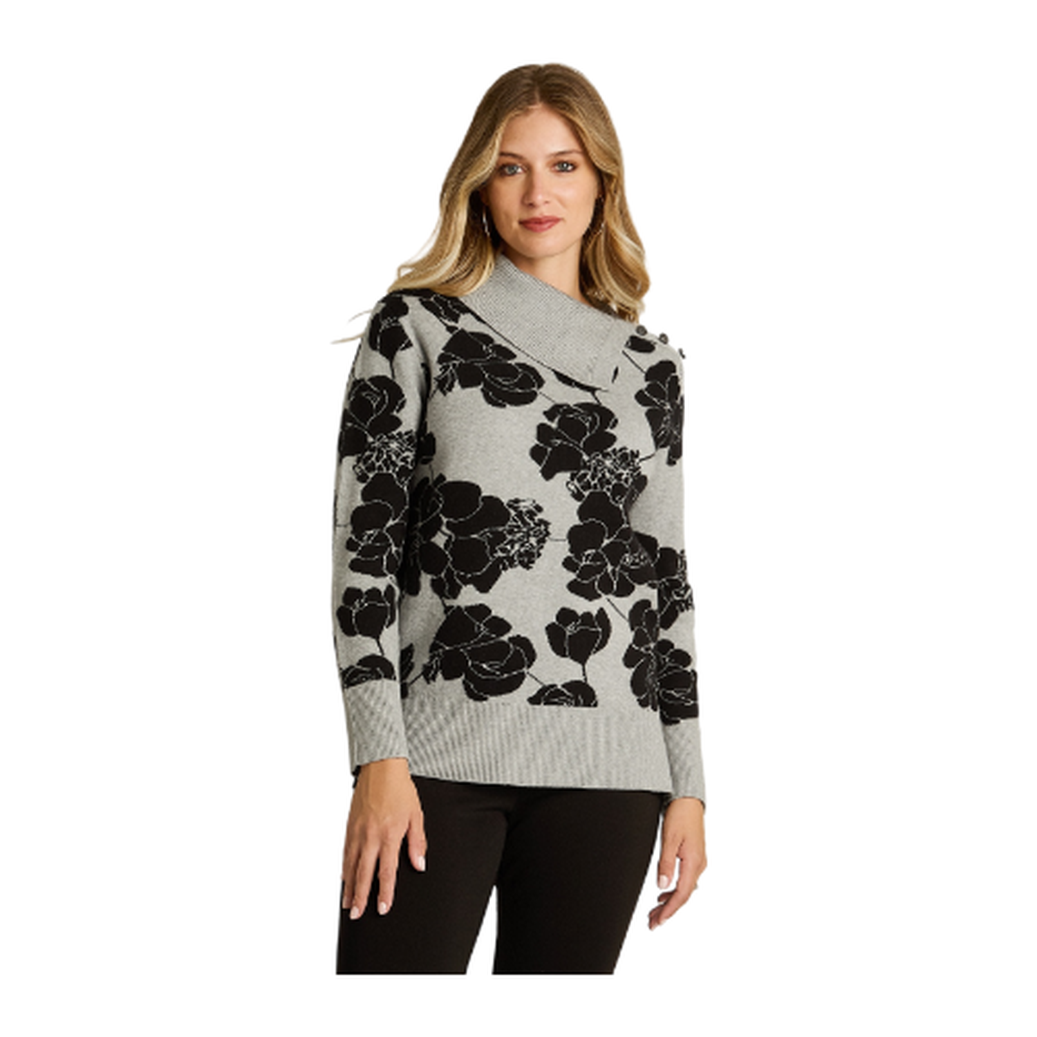 Sweater Gris Manga Larga Elasticidad Media Sin Forro Calce Normal Tela Tejido-0