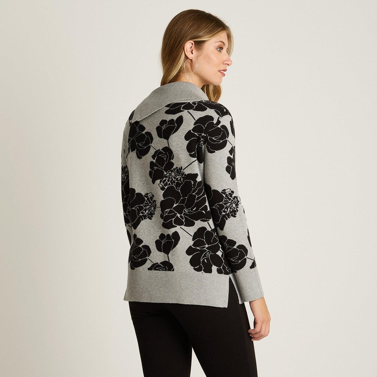 Sweater Gris Manga Larga Elasticidad Media Sin Forro Calce Normal Tela Tejido-1