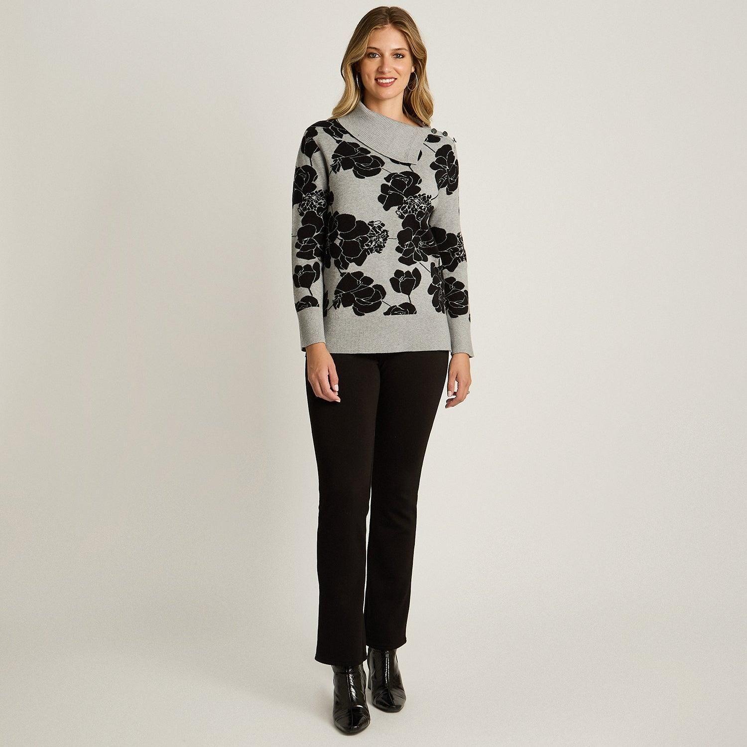 Sweater Gris Manga Larga Elasticidad Media Sin Forro Calce Normal Tela Tejido-3