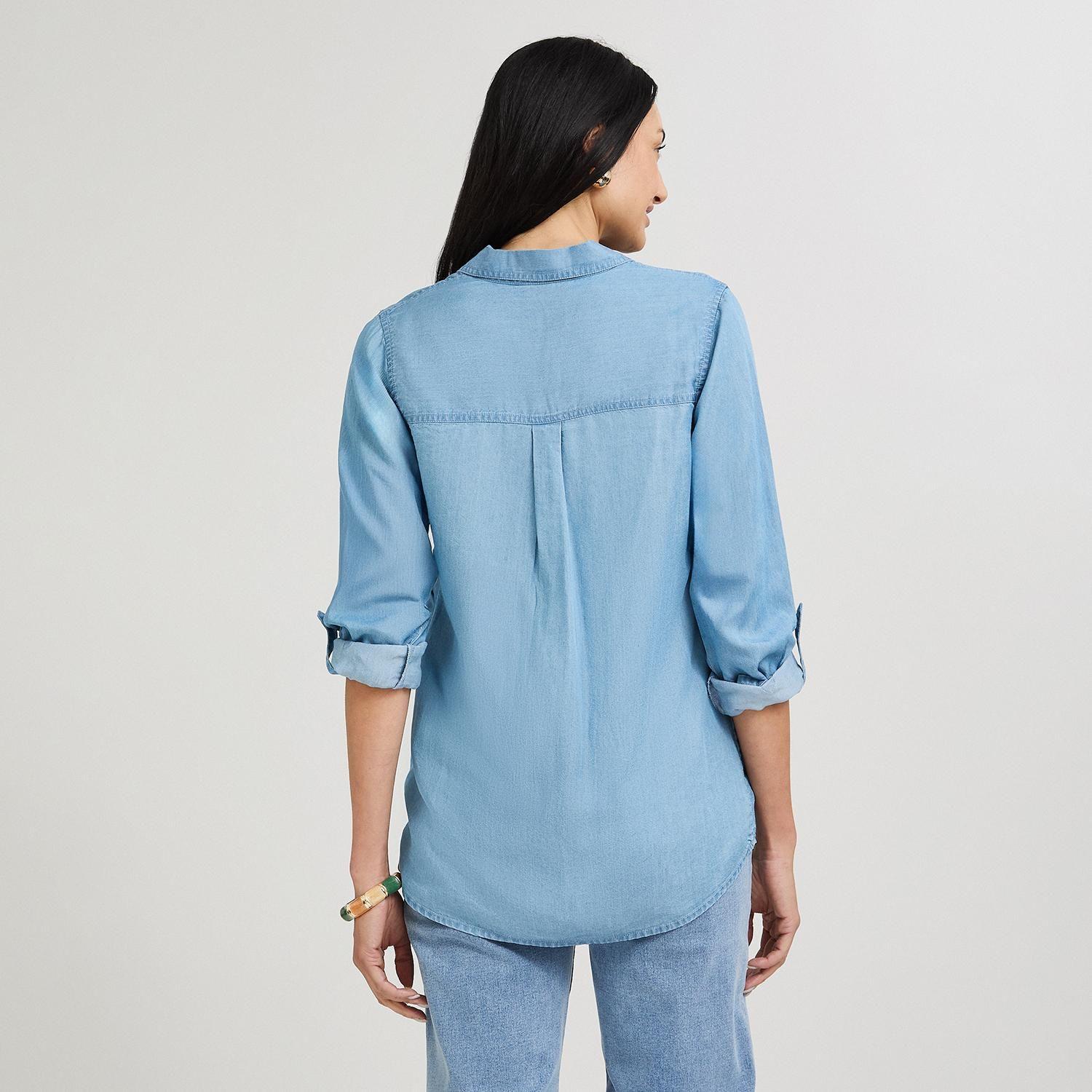 Blusa de Lyocell con Bolsillos Celeste-1