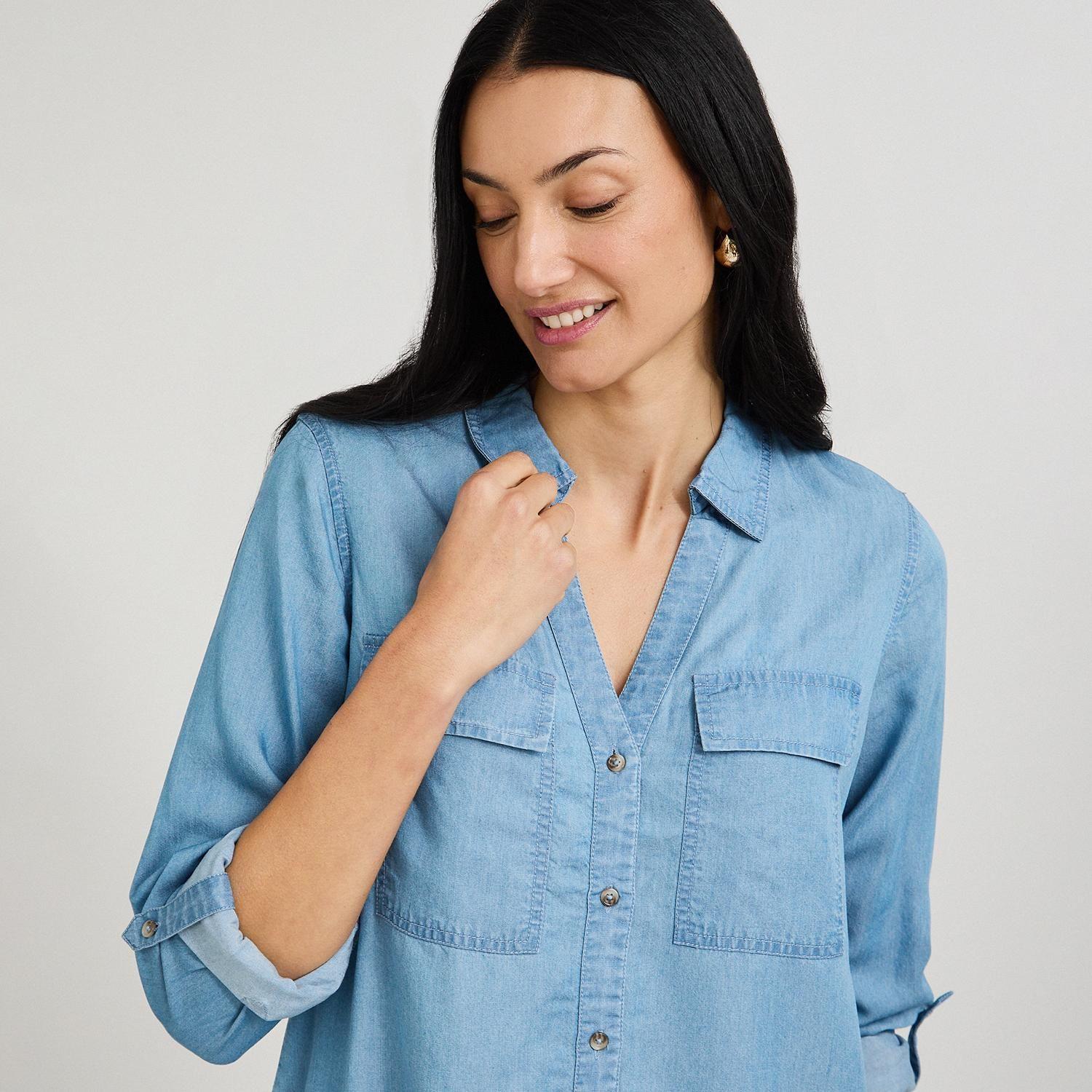 Blusa de Lyocell con Bolsillos Celeste-2