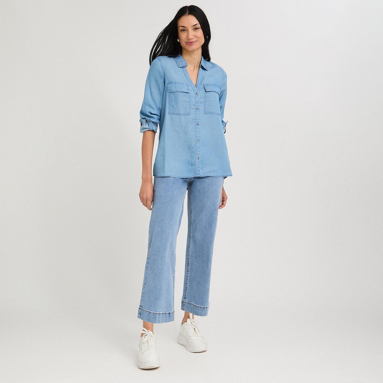 Blusa de Lyocell con Bolsillos Celeste-3
