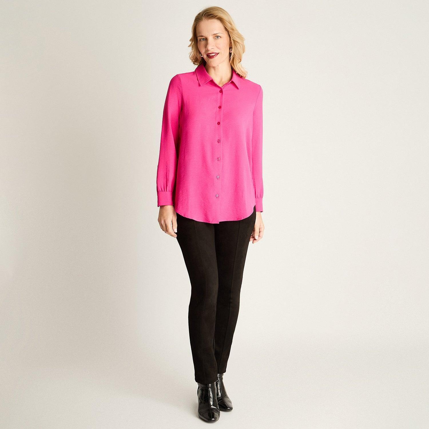 Blusa Manga Larga Camisera Fucsia-2