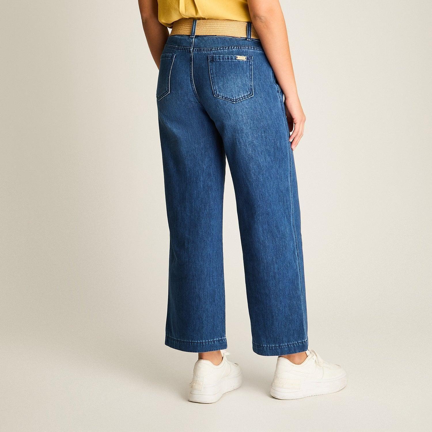 Jeans Wide Leg Azul con Cinturón Calce Holgado-1