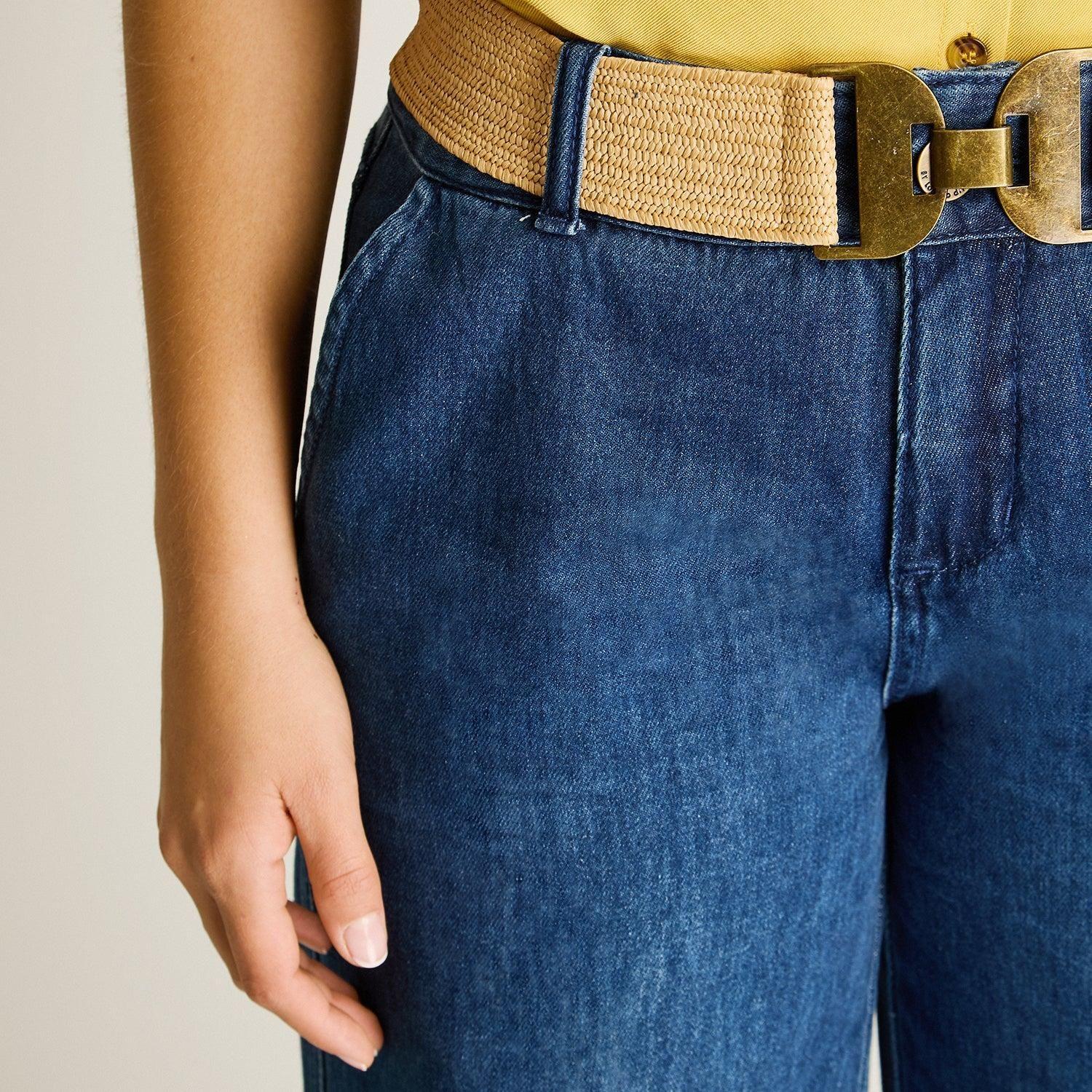 Jeans Wide Leg Azul con Cinturón Calce Holgado-2