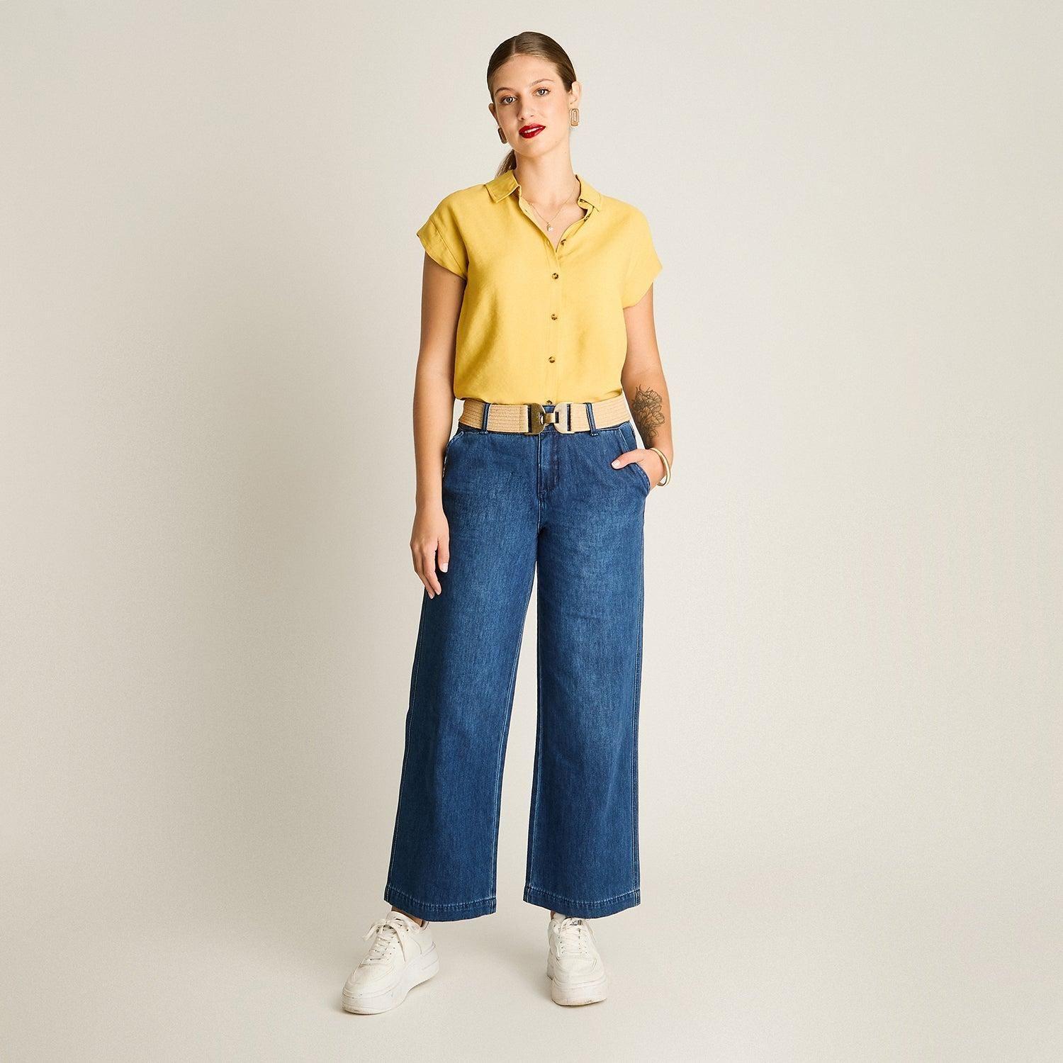 Jeans Wide Leg Azul con Cinturón Calce Holgado-3