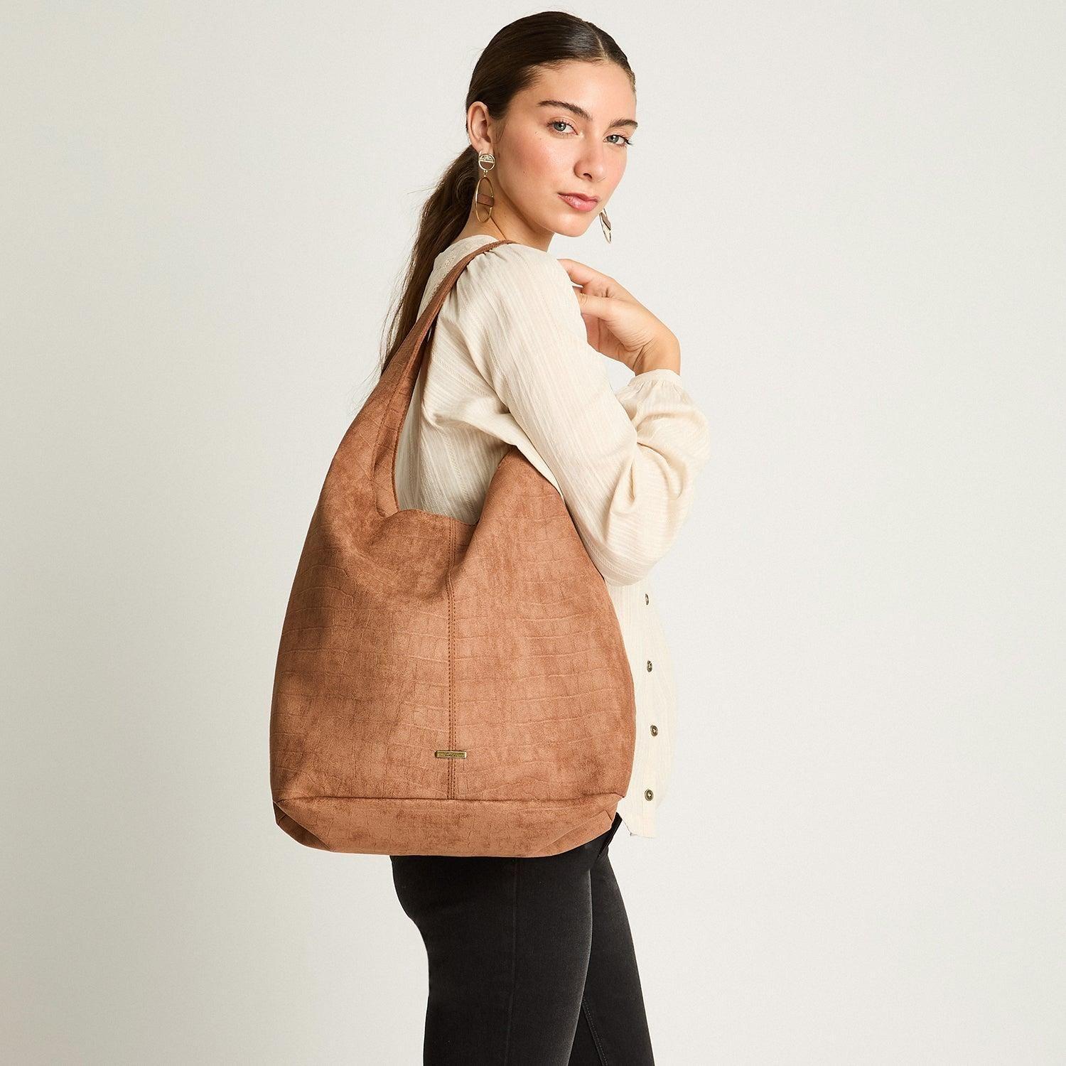 Cartera De Suede Texturizado Camel-3