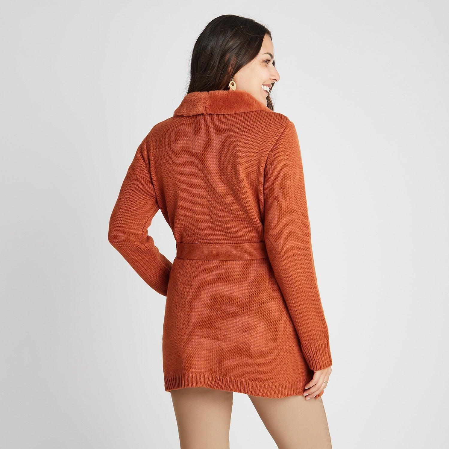 Chaqueta Bonded Con Manga Tejida Y Lazo En Cintura-1