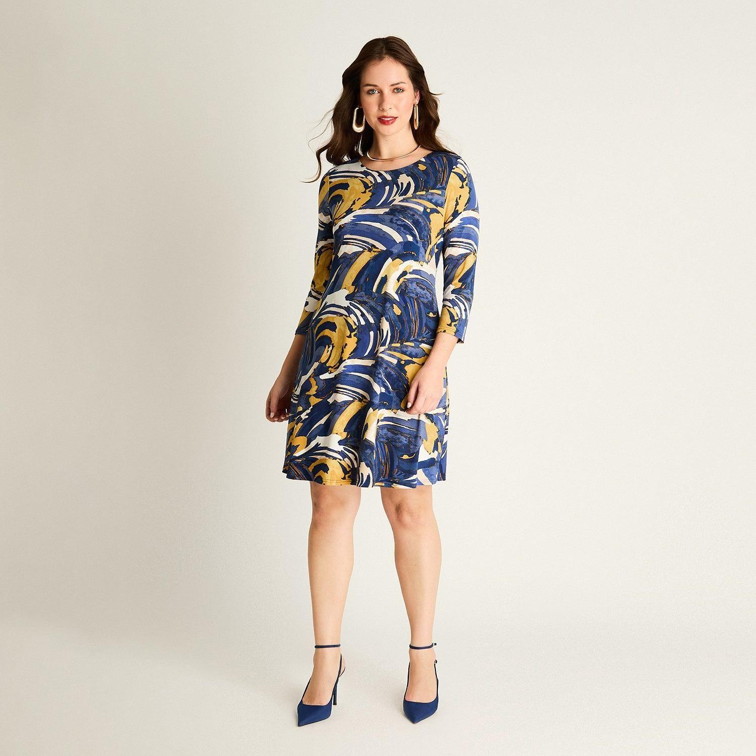 Vestido Corto Azul Estampado-1