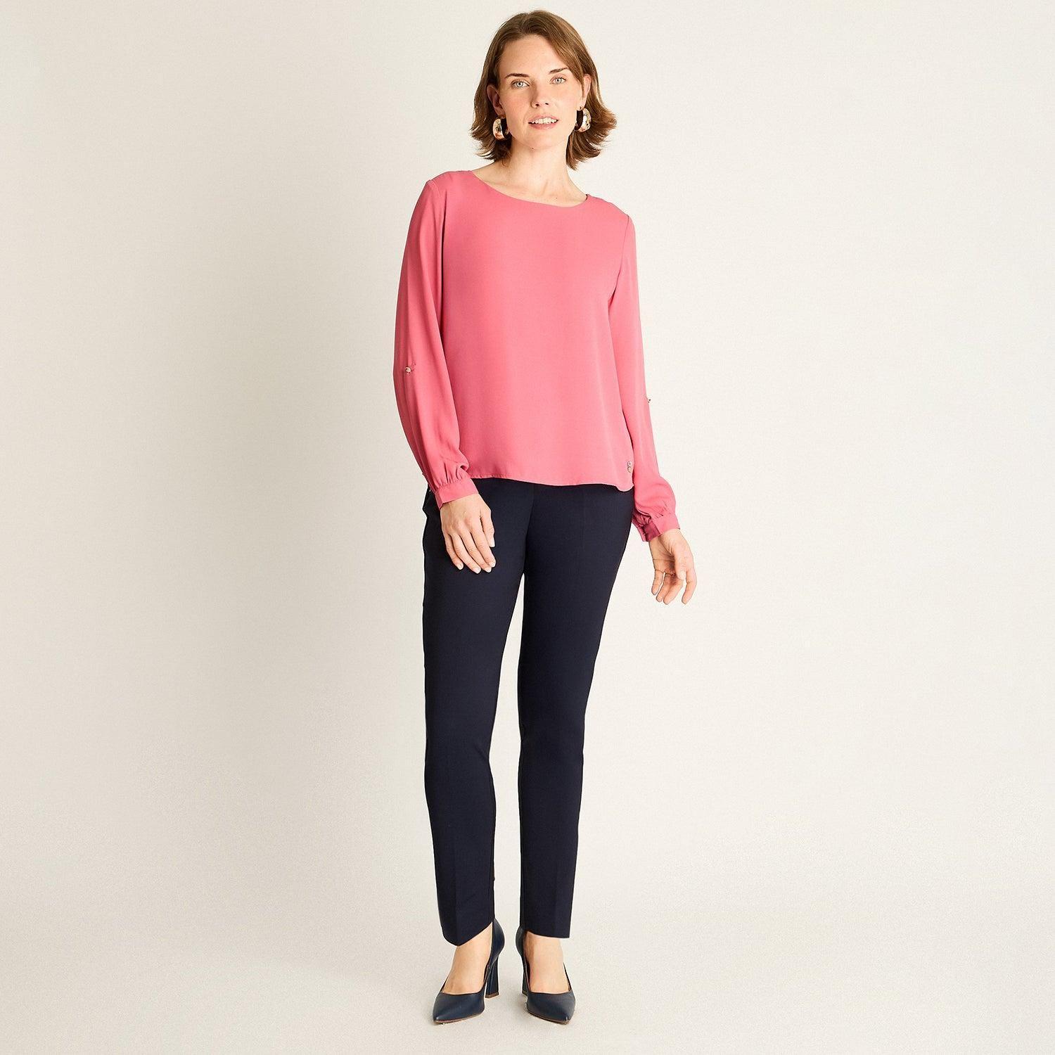 Blusa Rosado con Manga 3/4 Roll-Up-3
