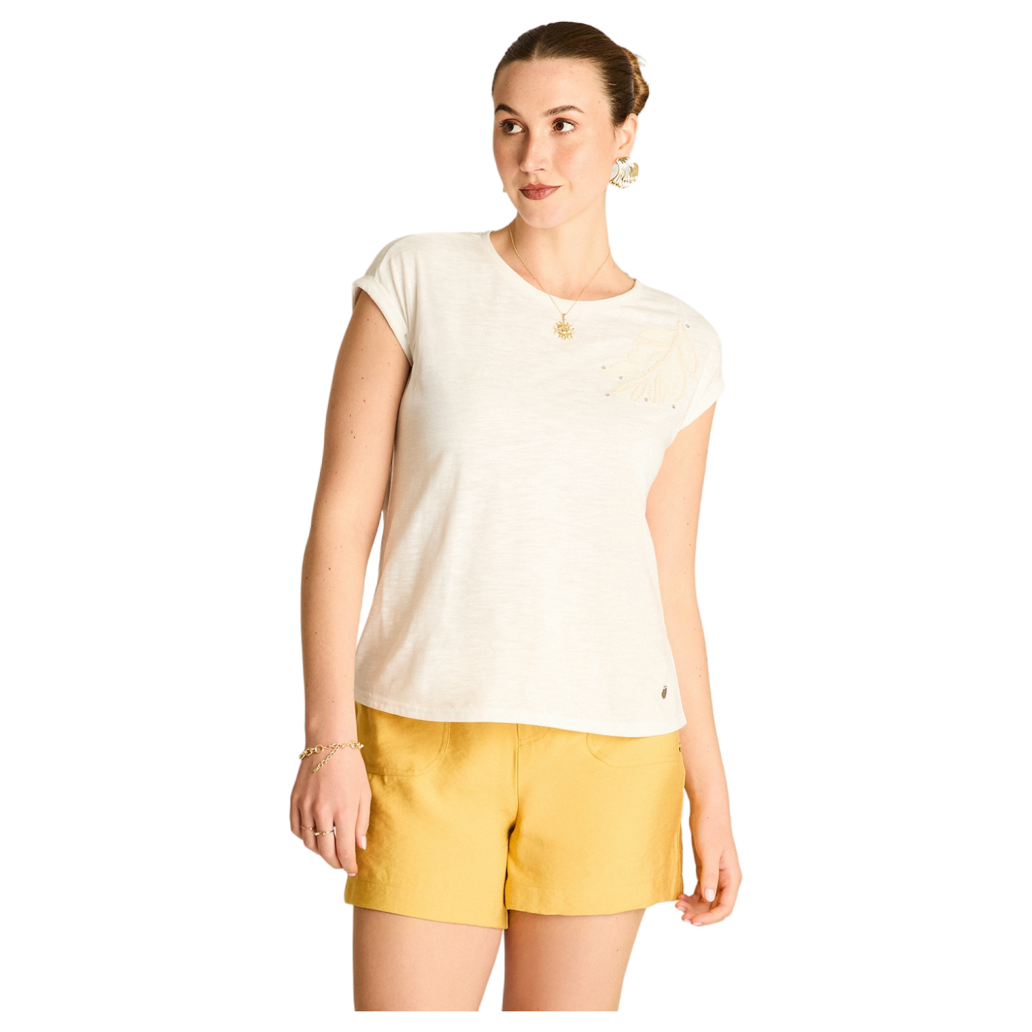 Polera Manga Corta con Bordado en el Hombro-0