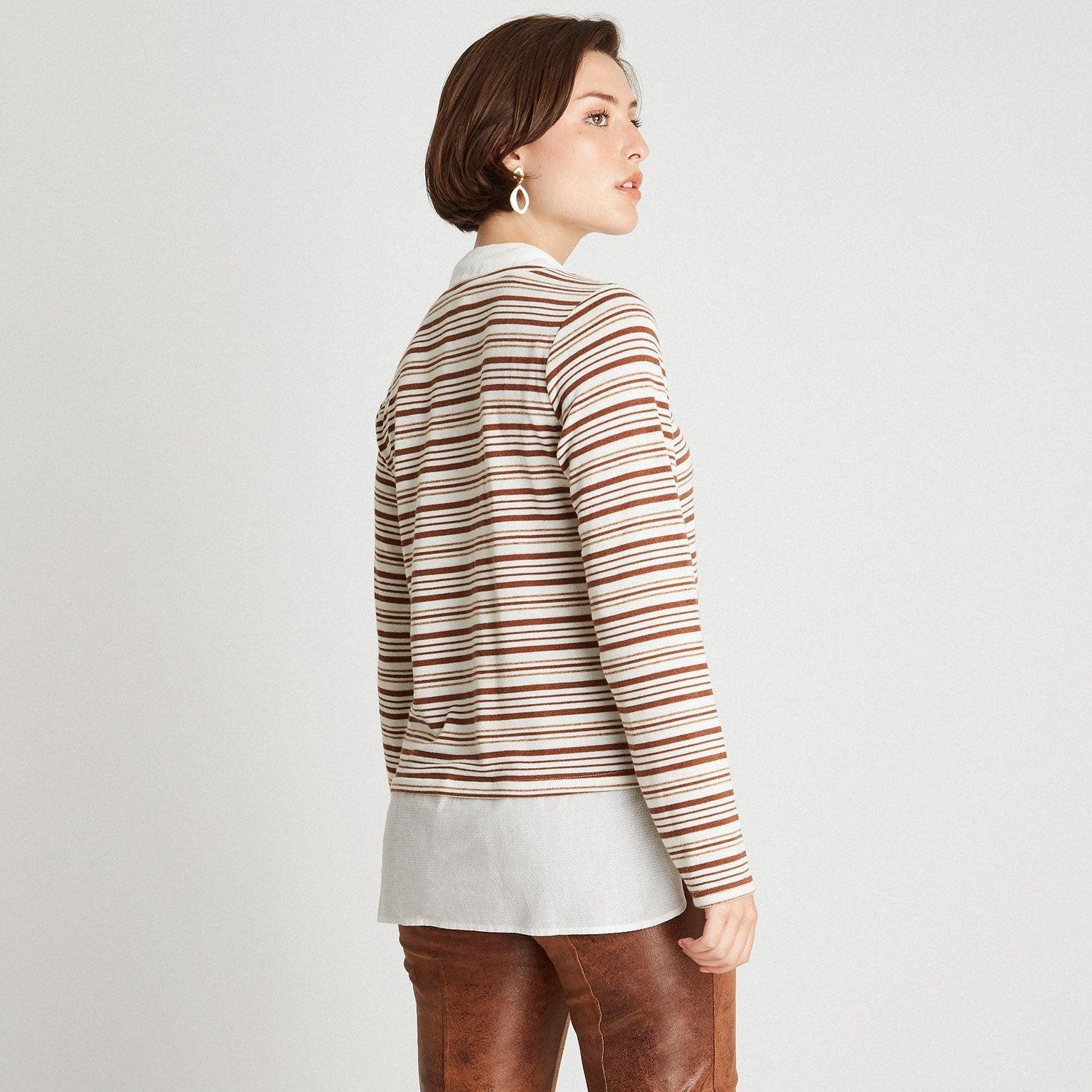 Polera Camant Rayada Con Blusa Falsa Beige-1