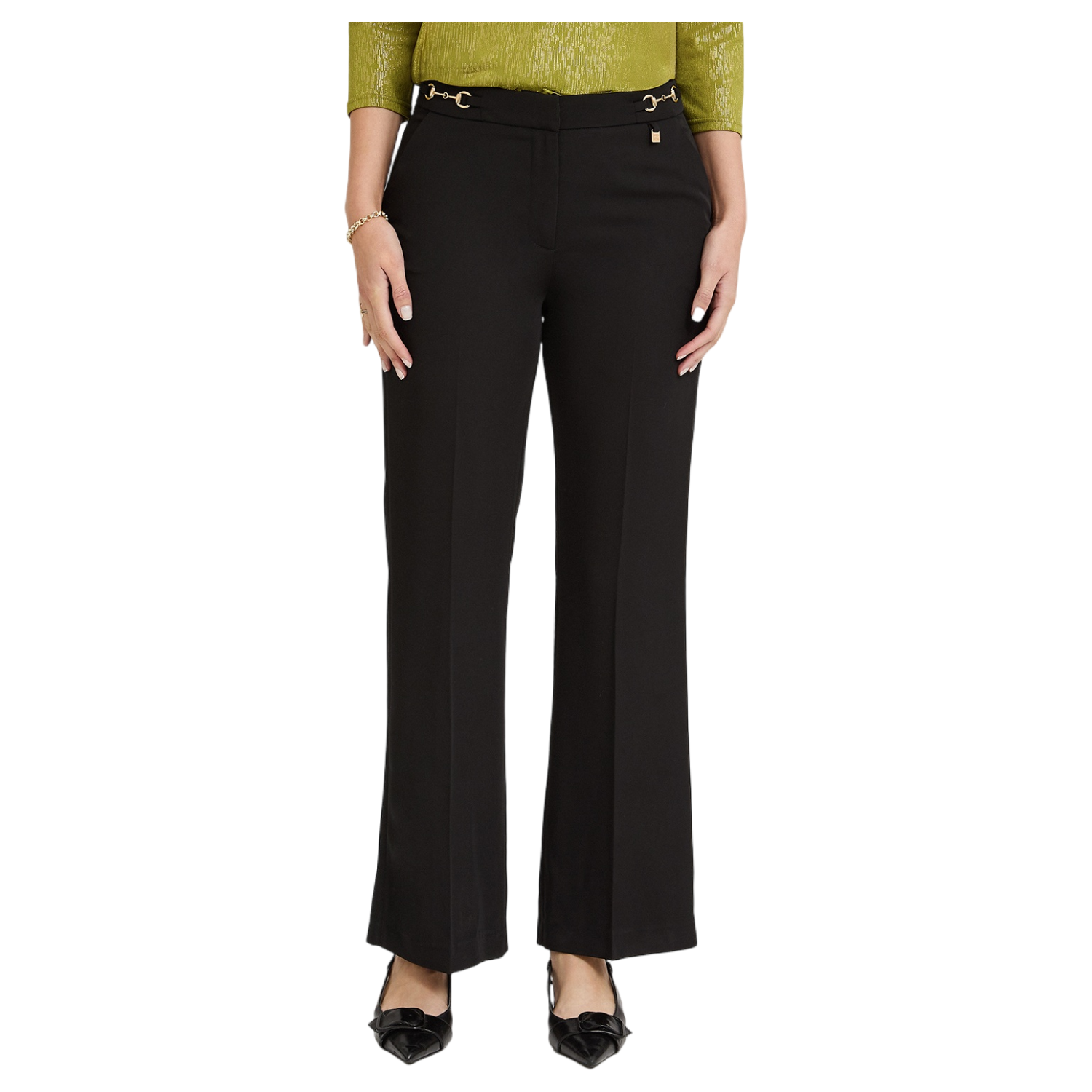 Pantalón Formal Palazzo con Cadena en Pretina Negro-0