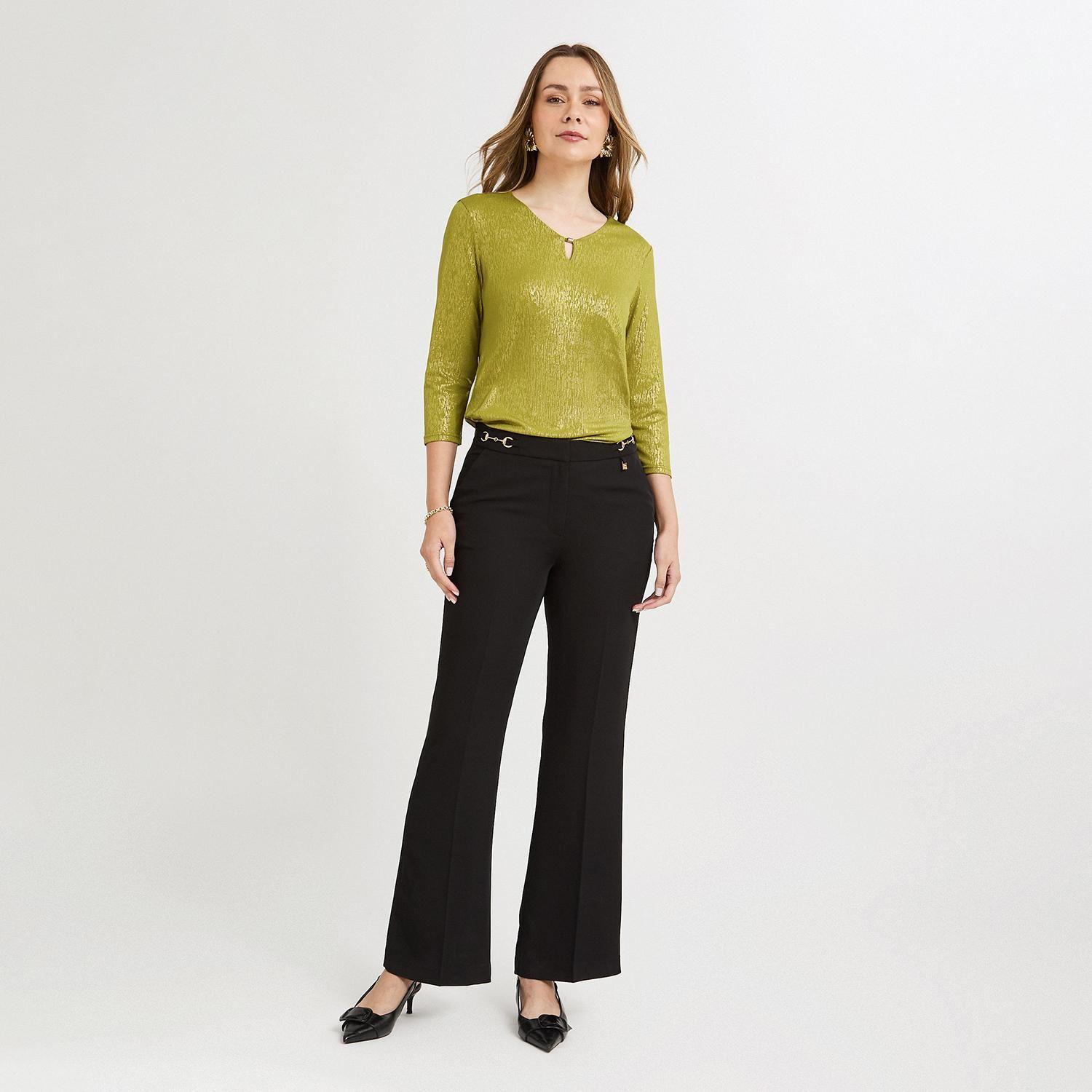 Pantalón Formal Palazzo con Cadena en Pretina Negro-3