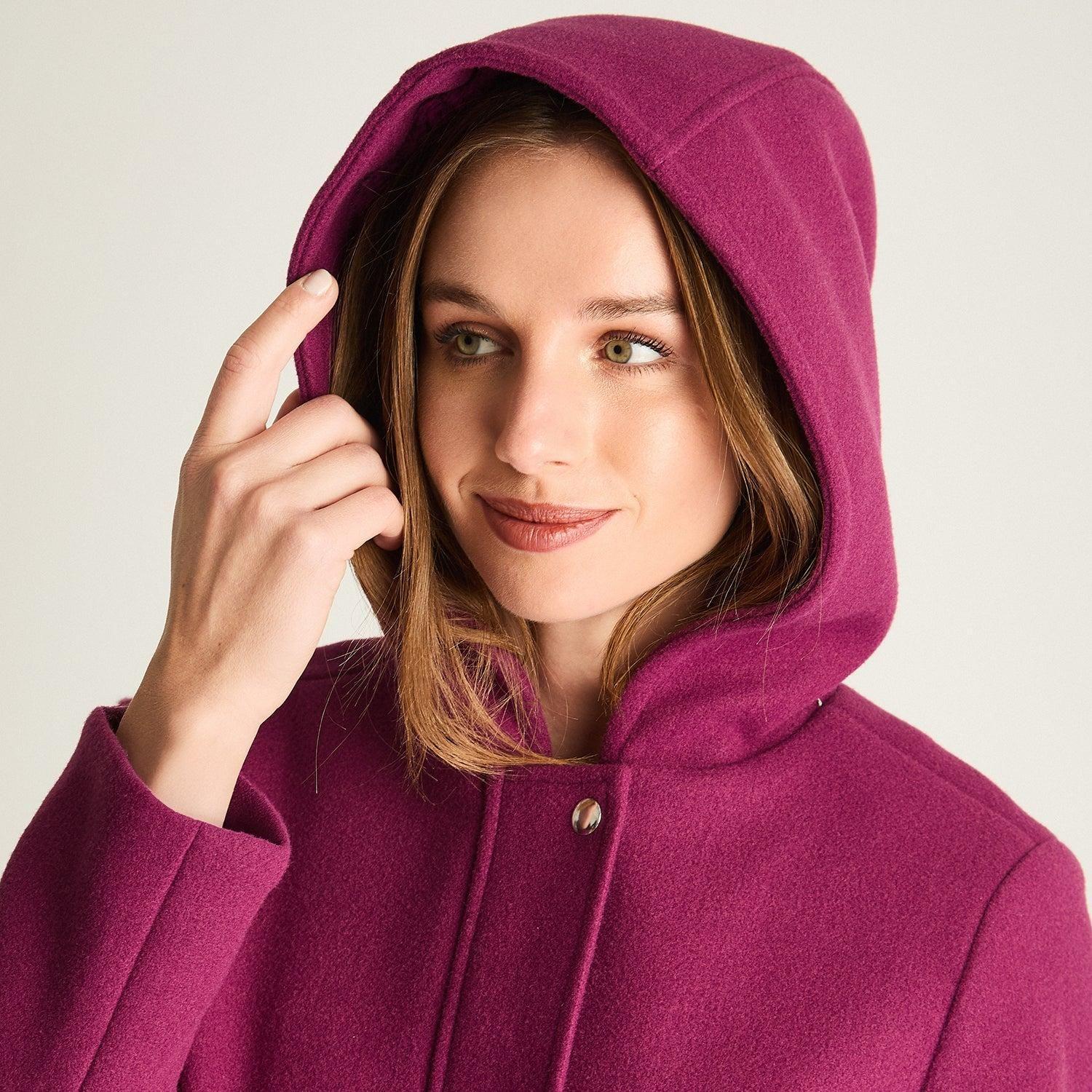 Abrigo Con Gorro Forrado En Piel Magenta-2
