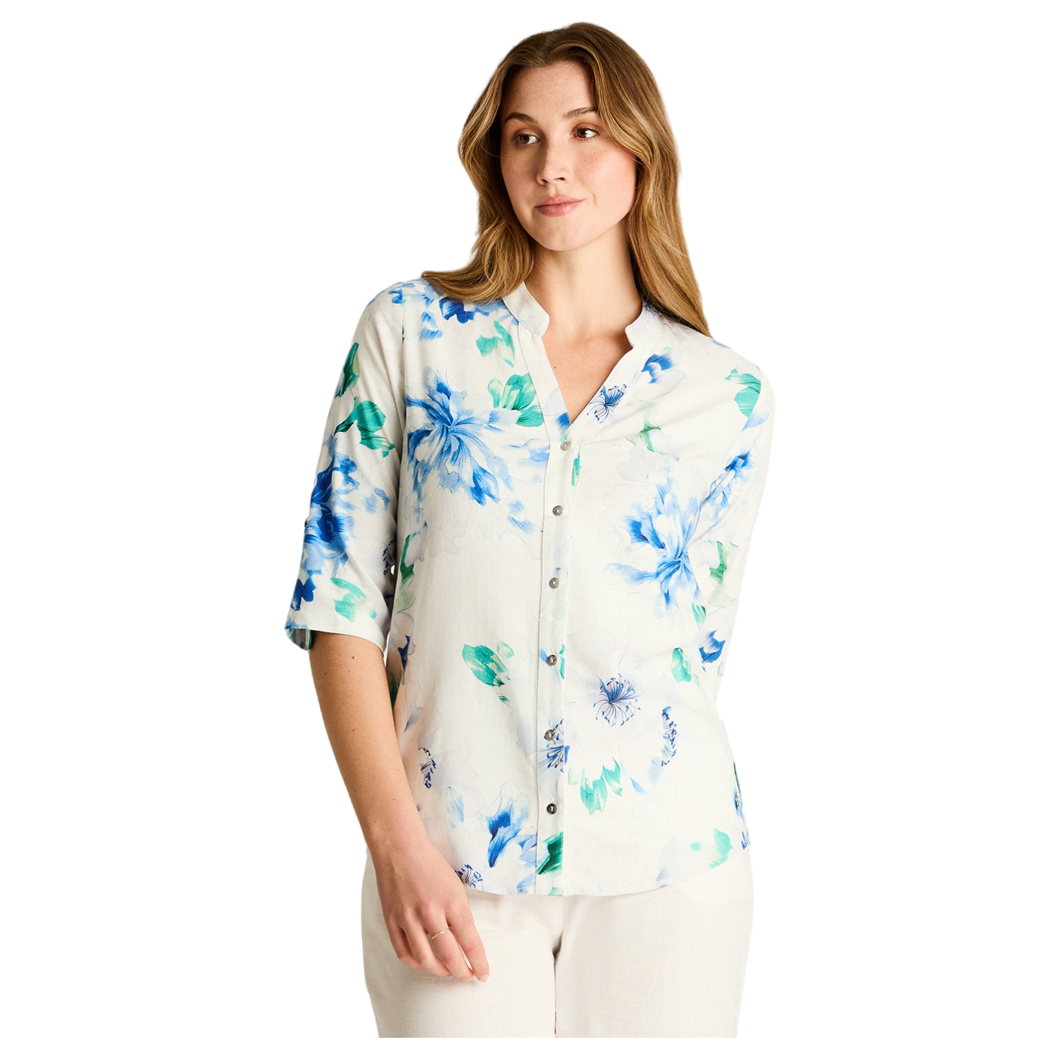 Blusa Azul Floral Larga-0