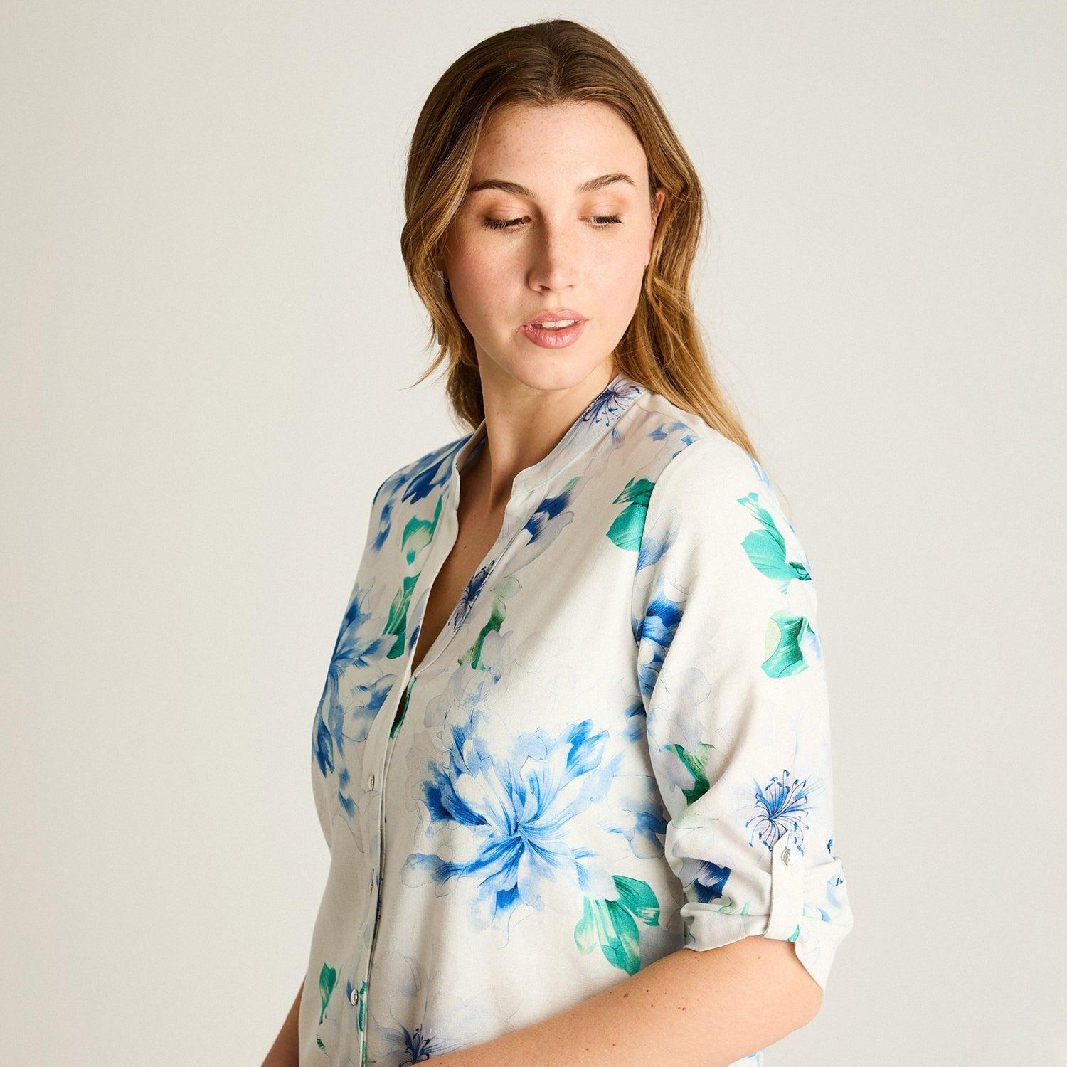 Blusa Azul Floral Larga-2
