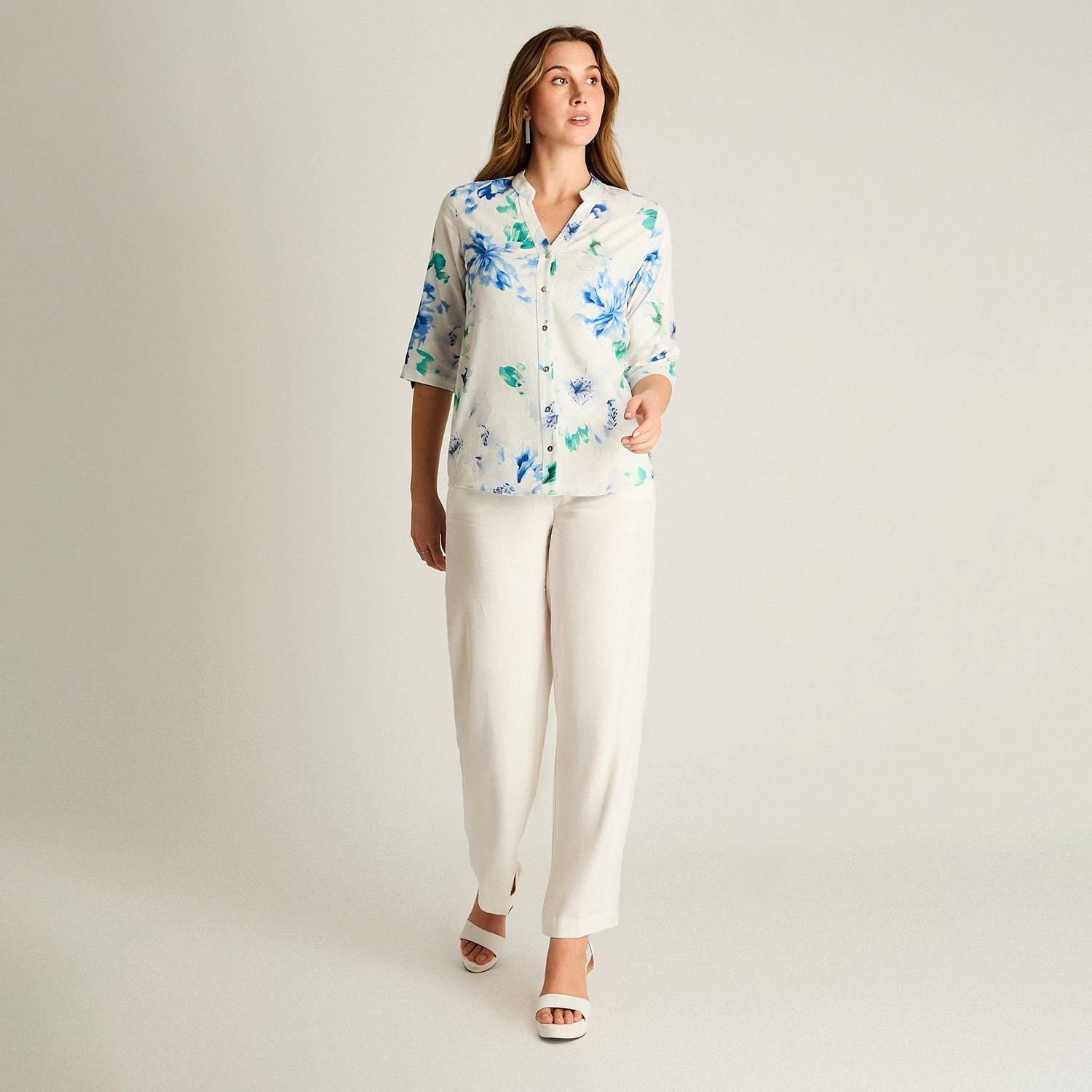 Blusa Azul Floral Larga-3