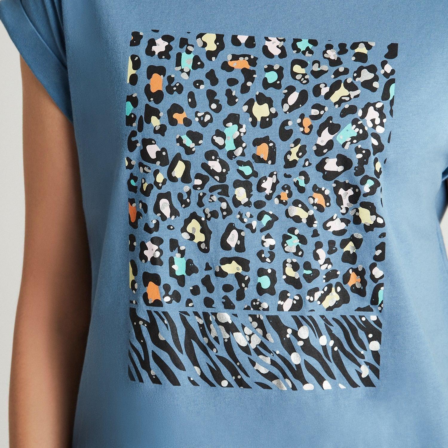 Polera azul Manga Corta Print Y Detalle En Espalda-3