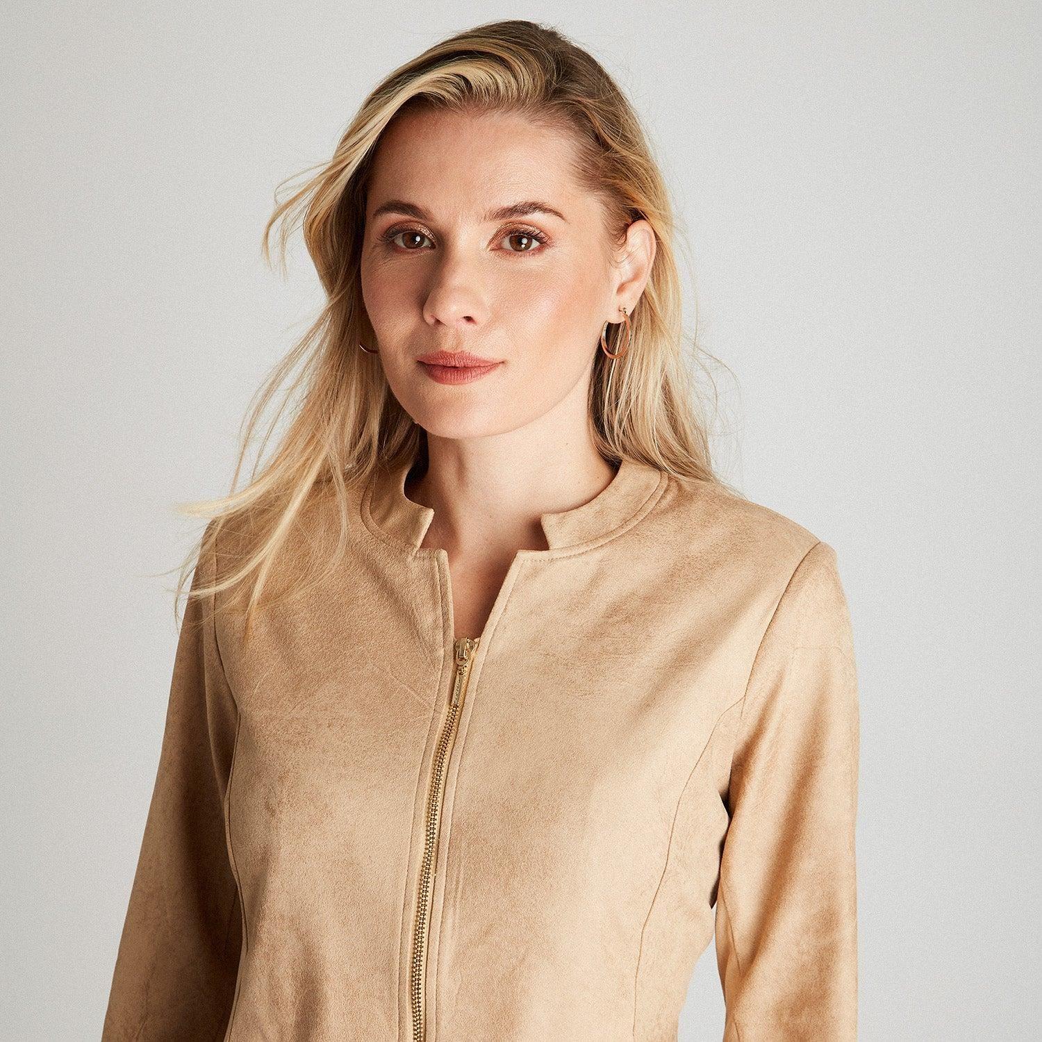 Casaca Beige Manga Larga Cuello Mao-2
