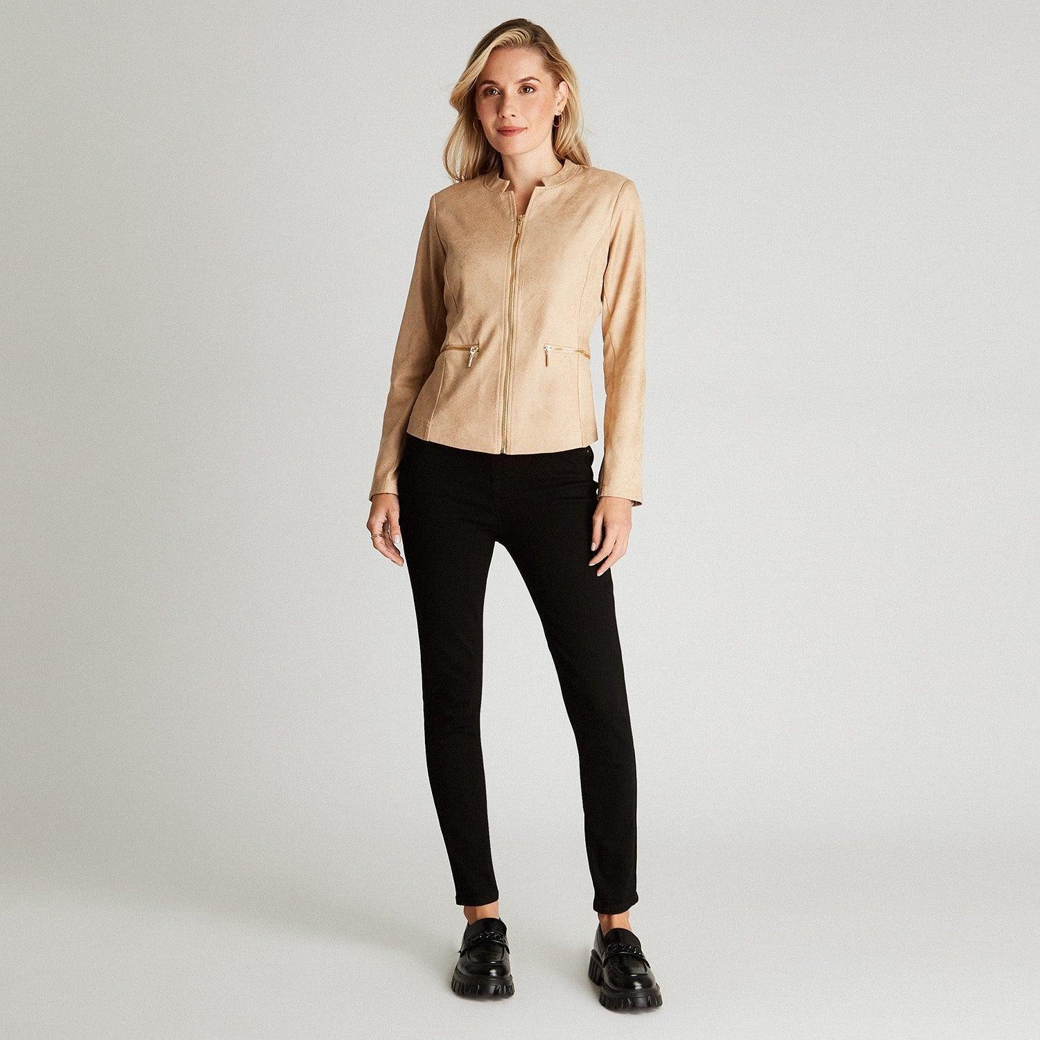 Casaca Beige Manga Larga Cuello Mao-3