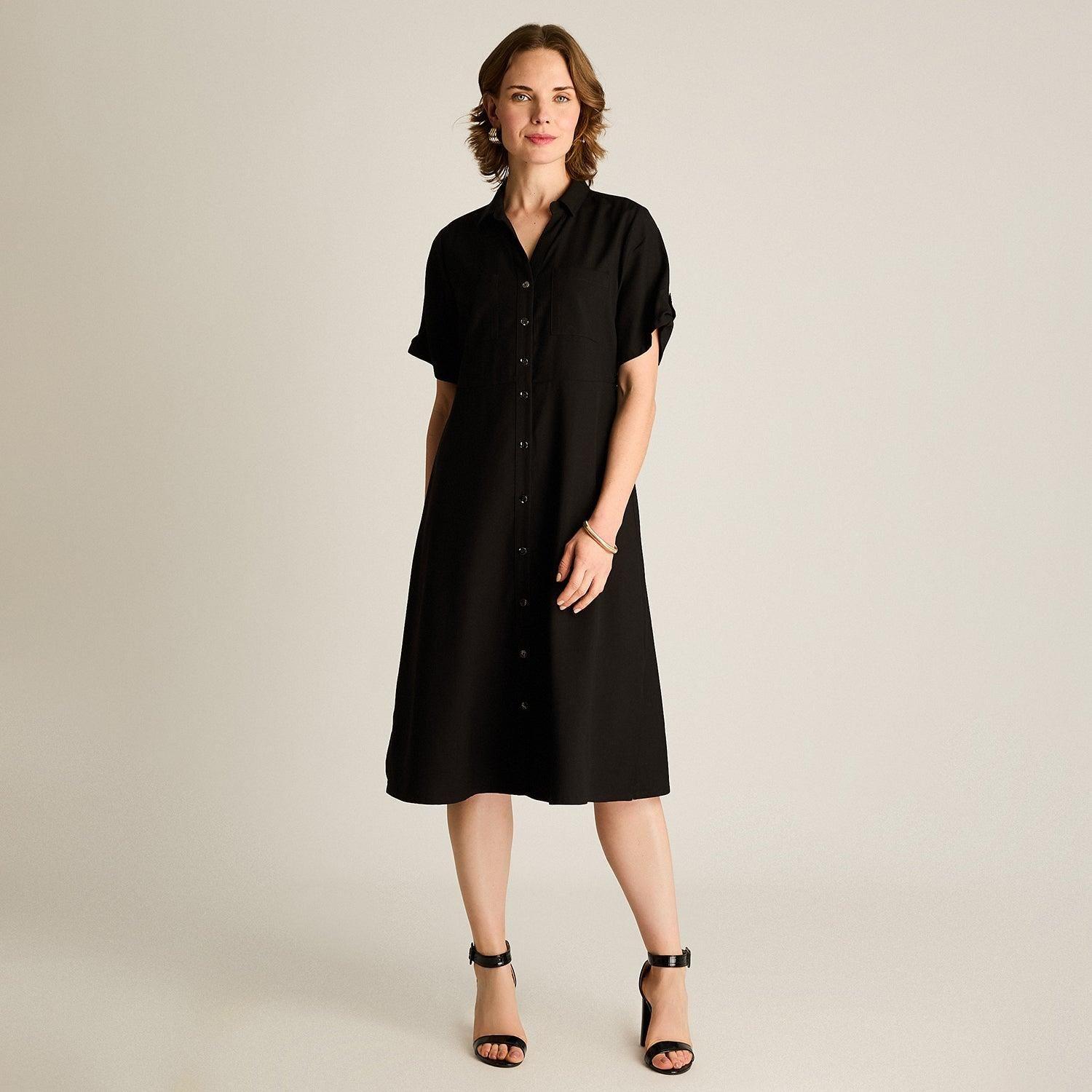 Vestido Midi Negro Sin Forro Calce Holgado-3