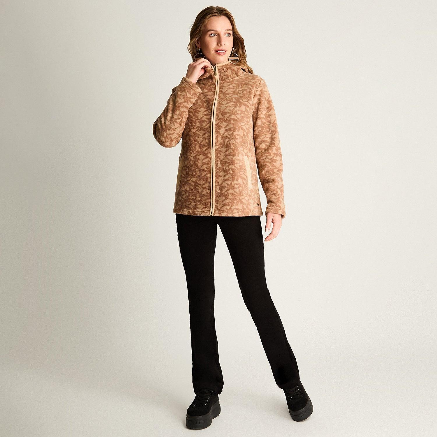 Polerón Polar Estampado Con Detalles En Suede Beige-2