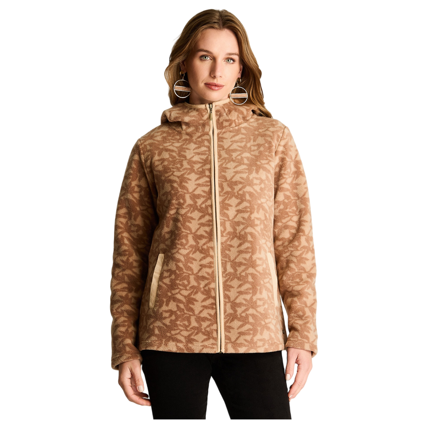 Polerón Polar Estampado Con Detalles En Suede Beige-4
