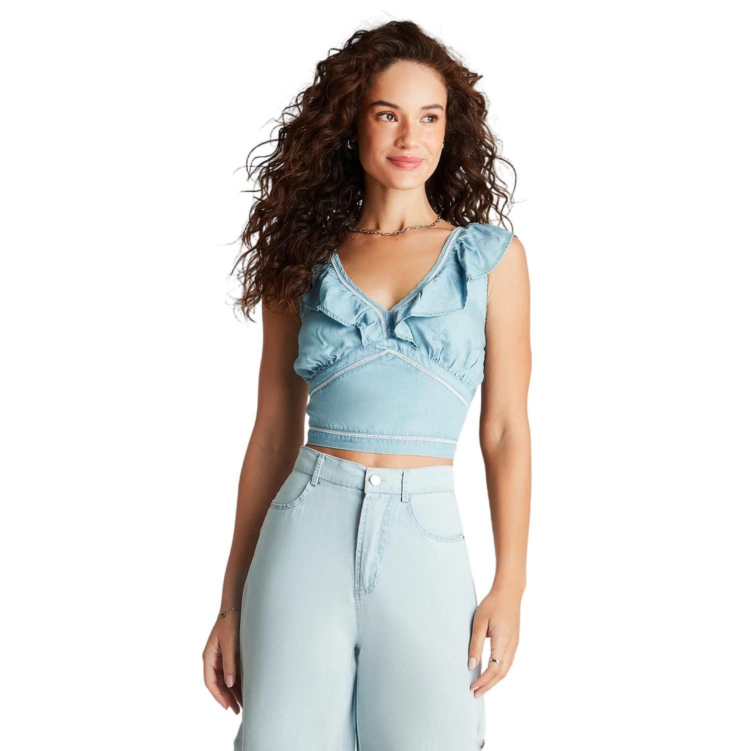 Blusa Celeste Detalle En Escote-0