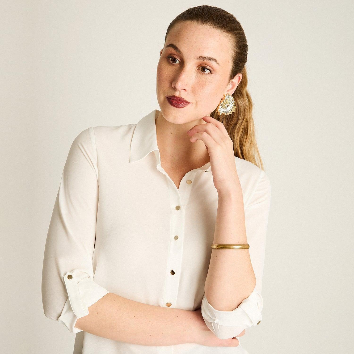 Blusa Camisera Georgette Crudo Básica-2