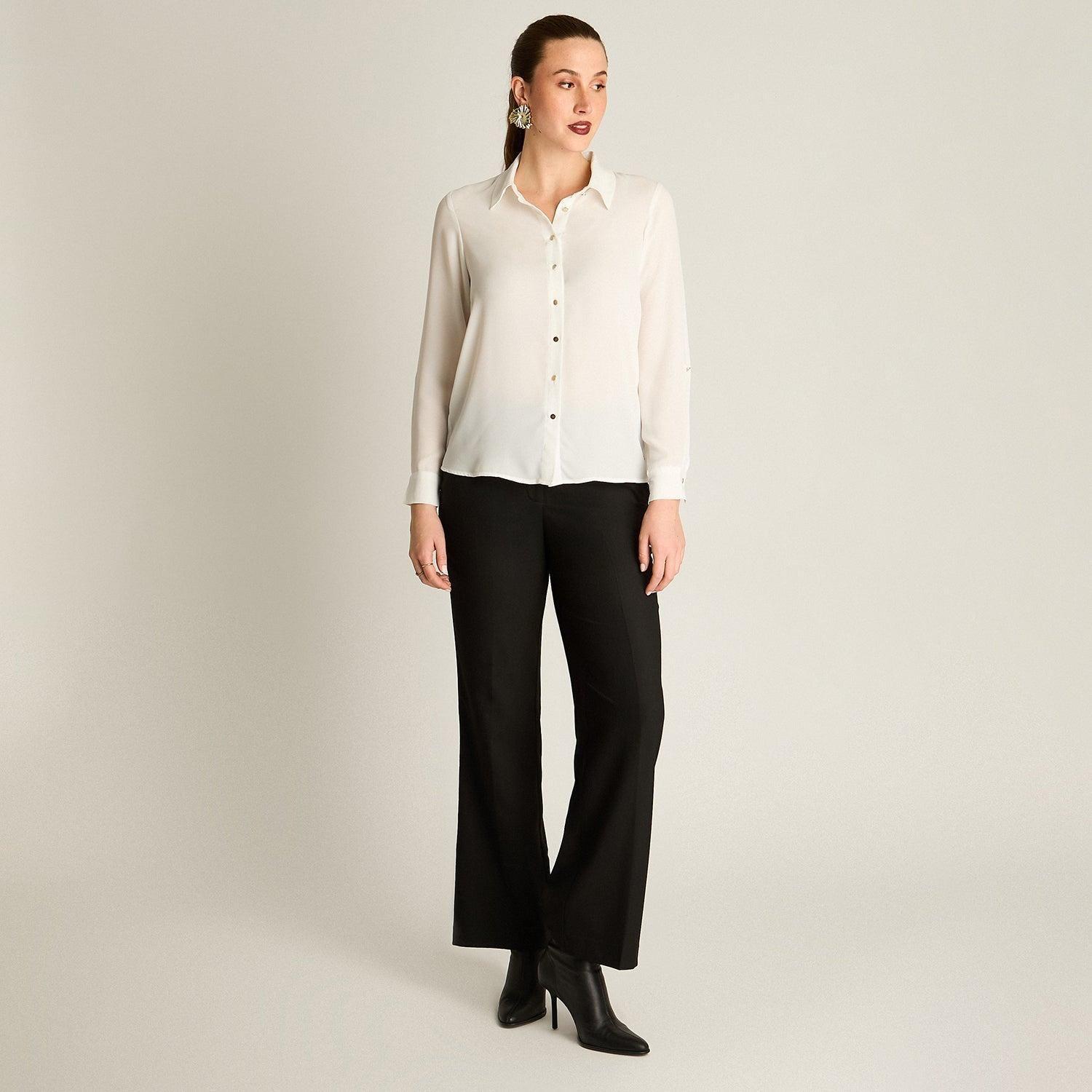 Blusa Camisera Georgette Crudo Básica-3