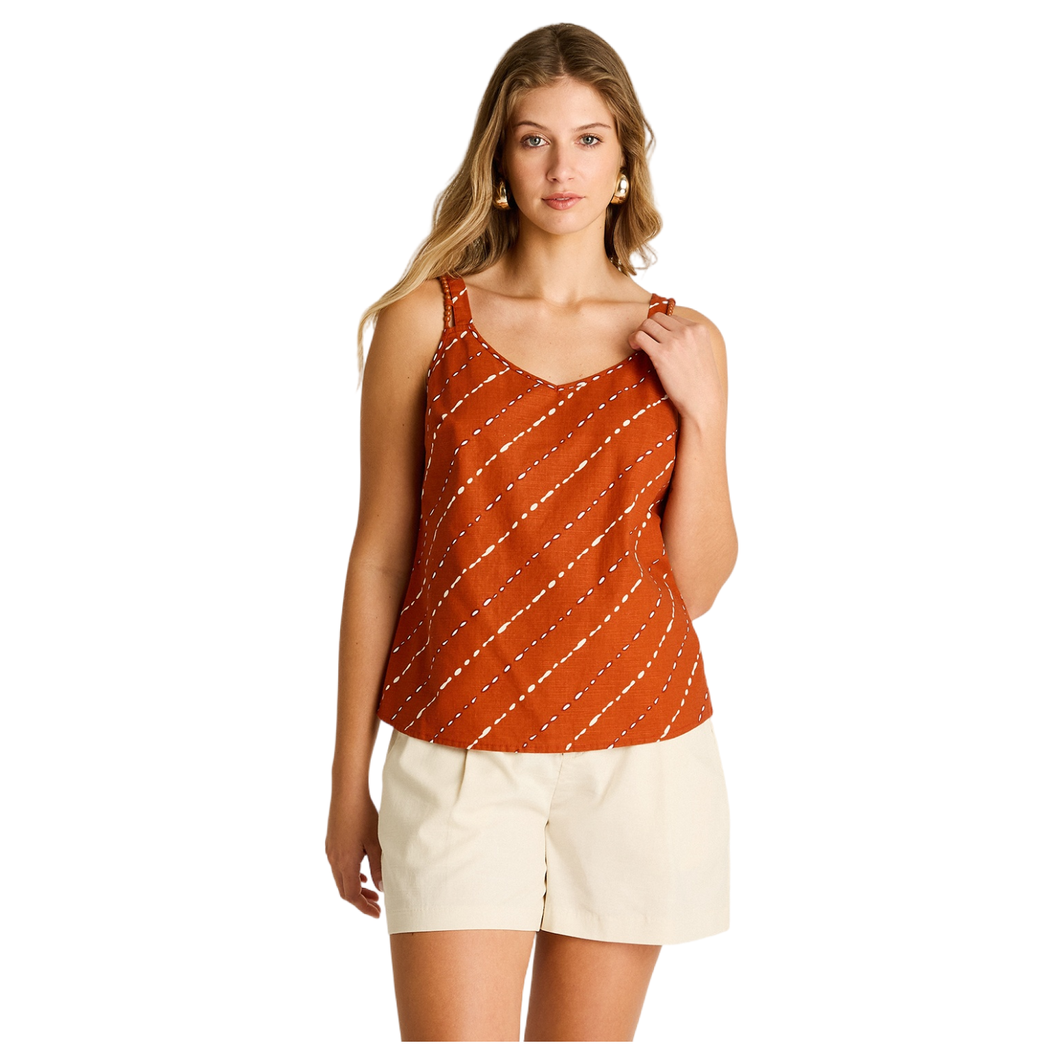 Blusa Terracota Sin Mangas No Elasticado Calce Normal-0