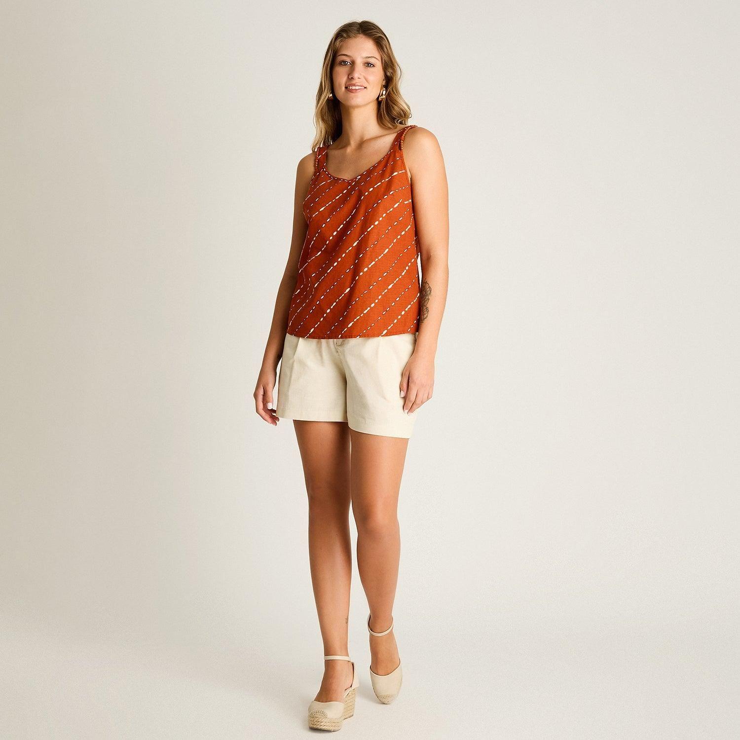 Blusa Terracota Sin Mangas No Elasticado Calce Normal-3