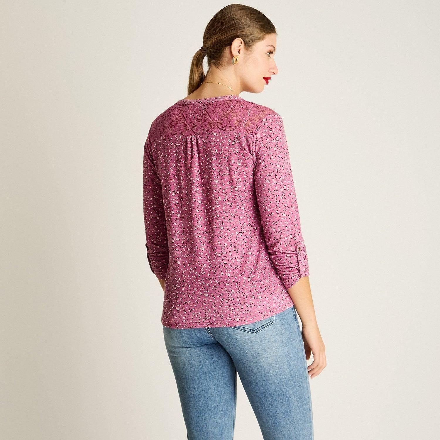 Polera Morado Estampada con Detalle de Macramé-2