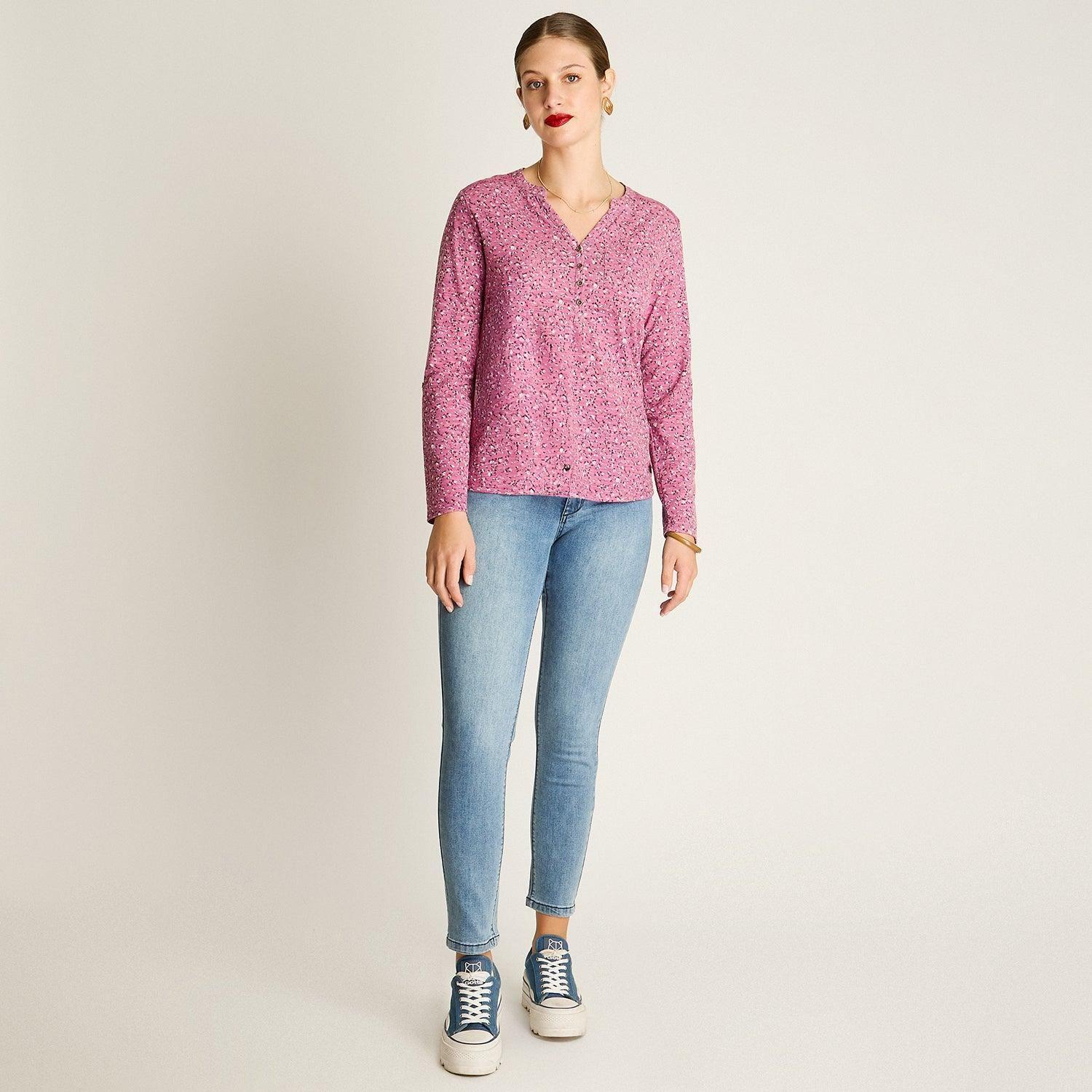 Polera Morado Estampada con Detalle de Macramé-3