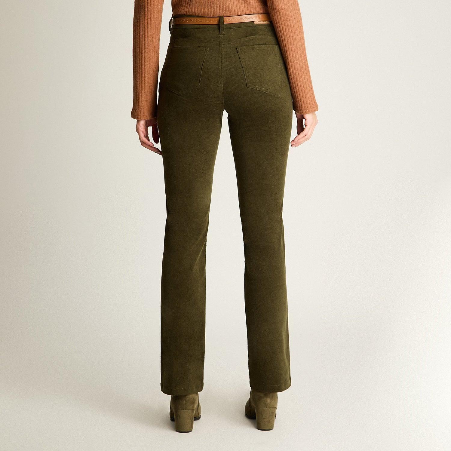 Pantalón De Cotele 5 Bolsillos Con Cinturón Verde-1