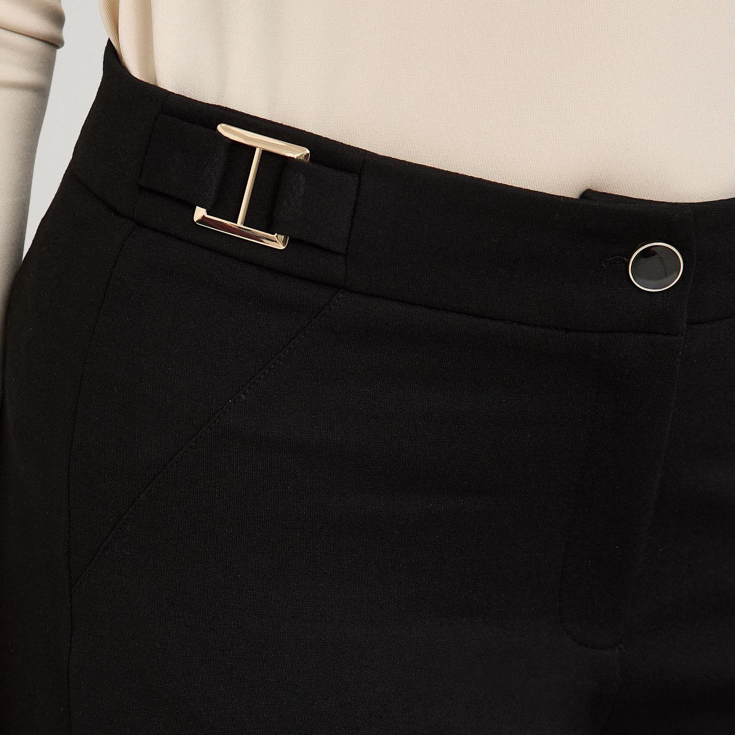 Pantalón Formal Recta un Botón con Aplicación en Pretina Negro-2