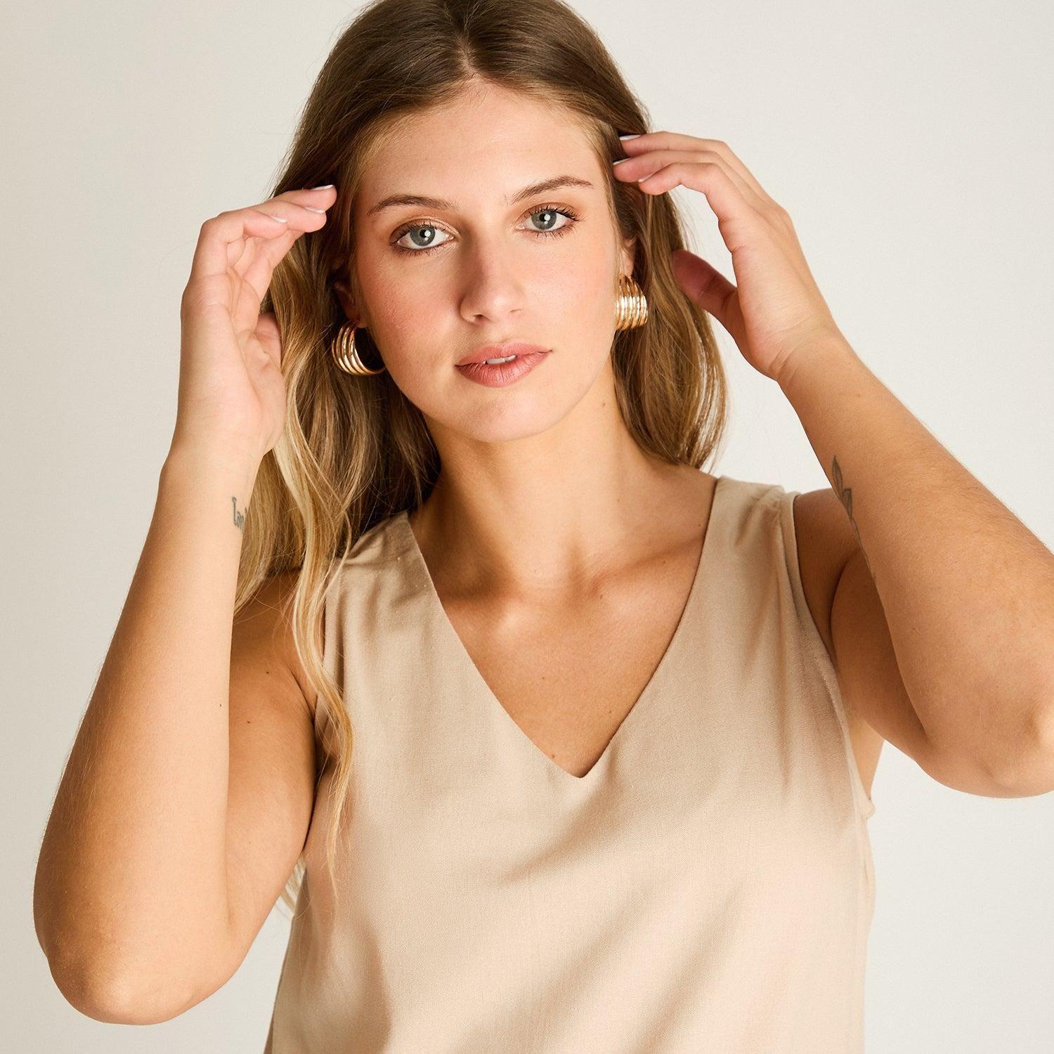 Blusa Beige Sin Mangas No Elasticado Sin Forro Calce Normal-2