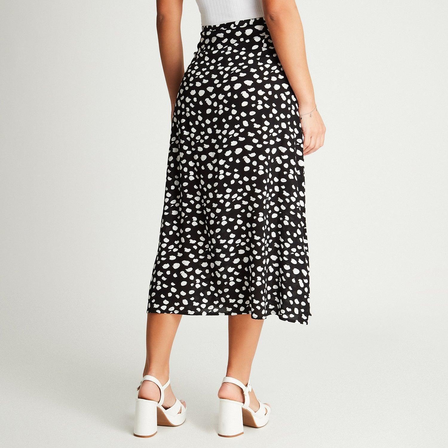 Falda Larga Recta Negro Estampado-1