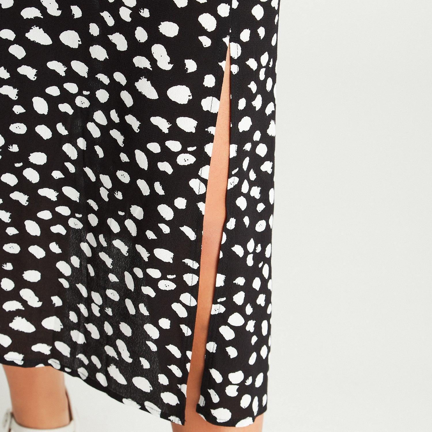 Falda Larga Recta Negro Estampado-2