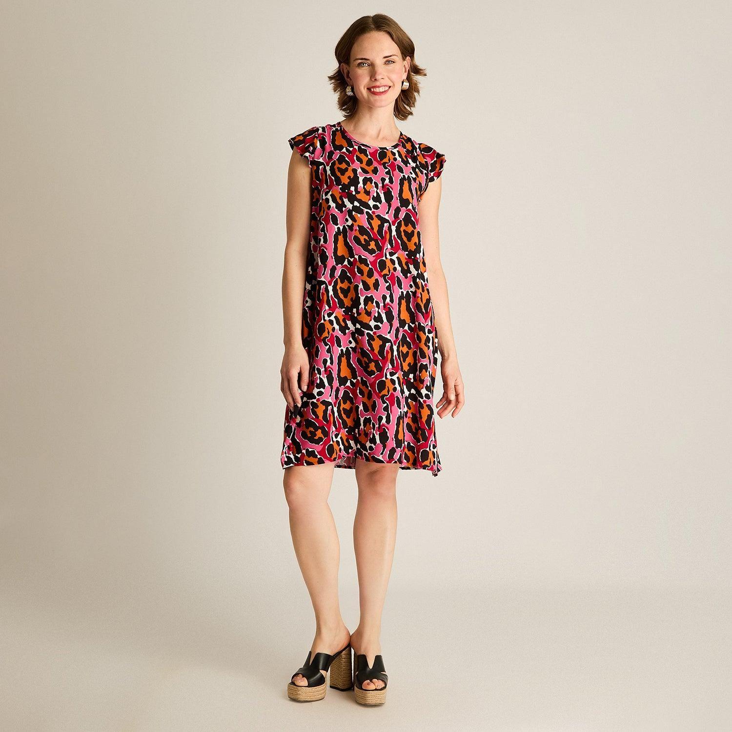 Vestido Corto Magenta No Elasticado Sin Forro Calce Holgado-3