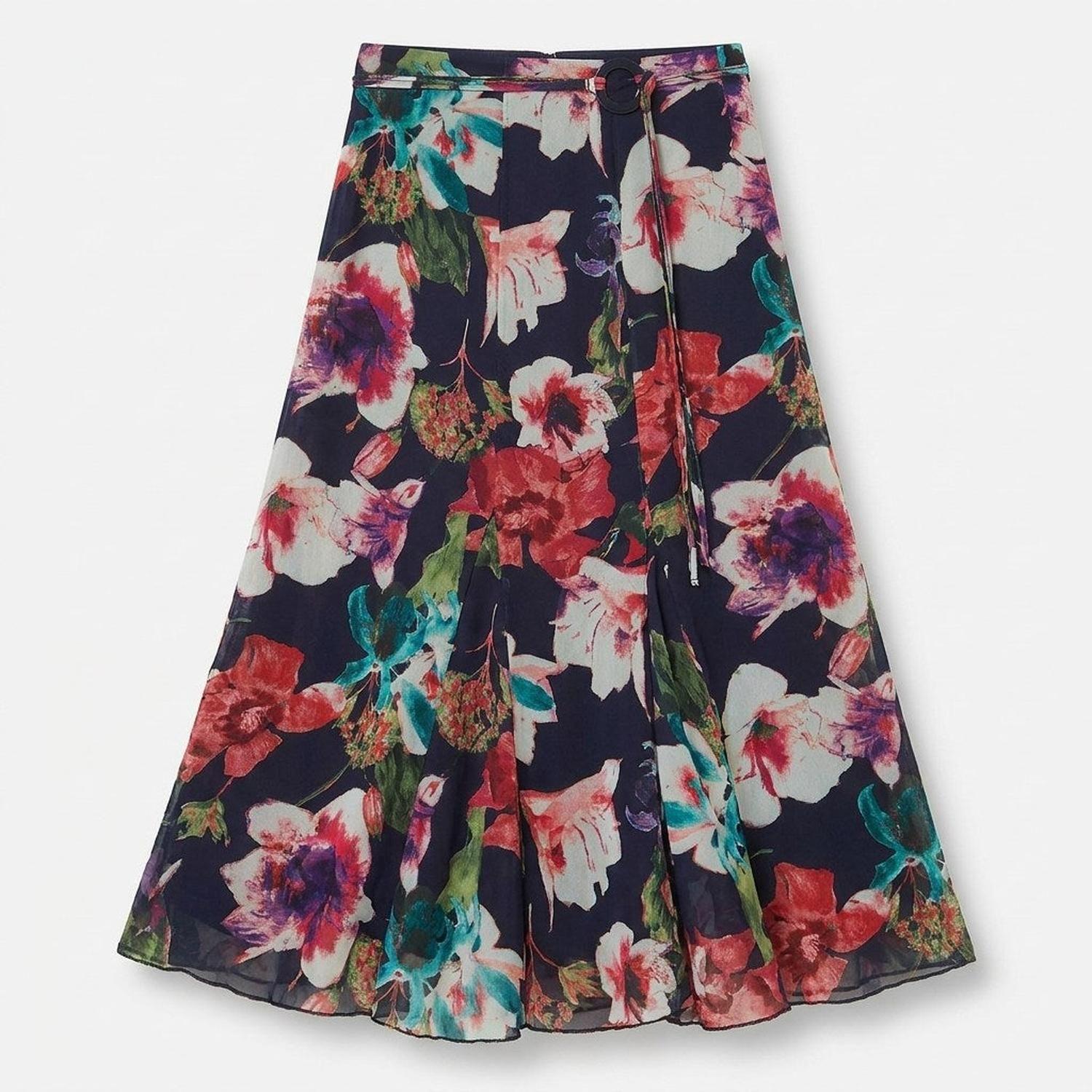 Falda Azul Larga Estampado Acampanada-4