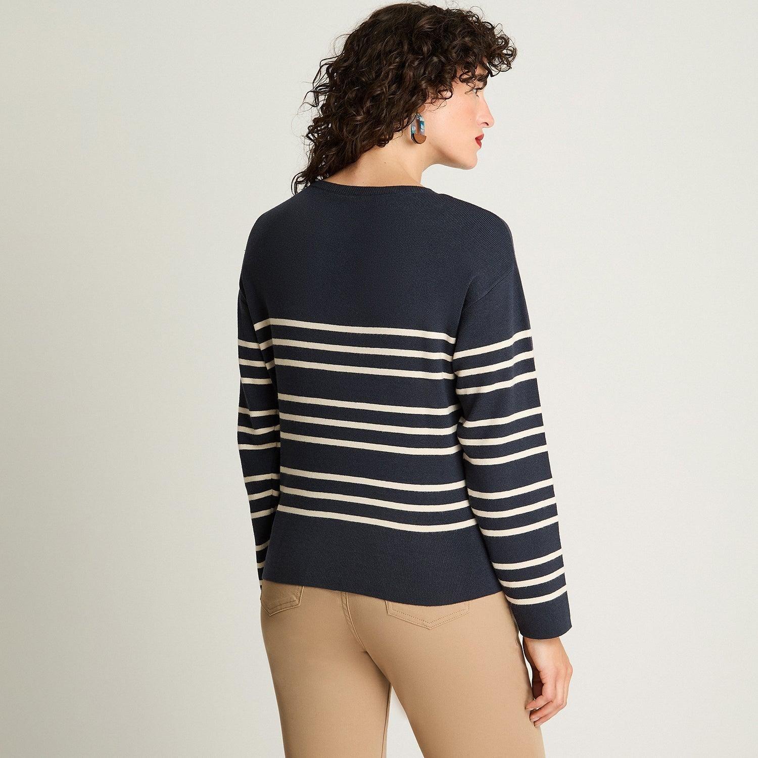 Sweater Manga Larga Cuello Redondo Básico Azul-1